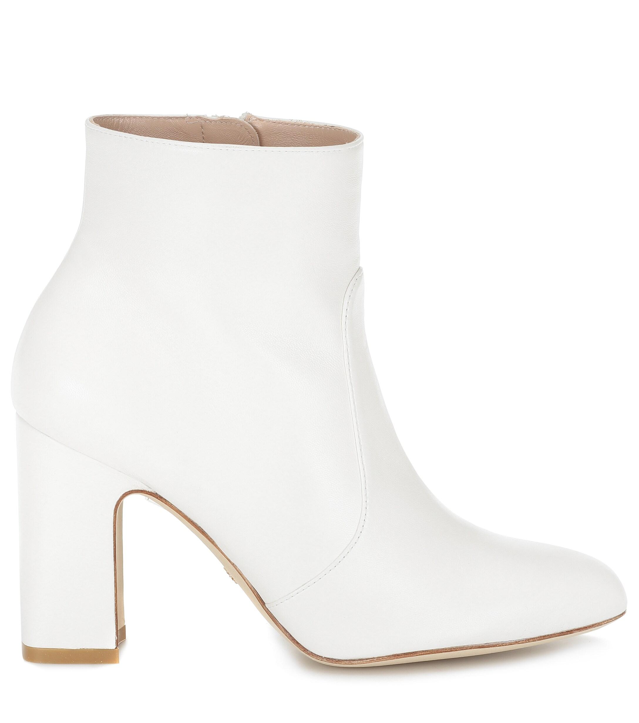 Stuart Weitzman Nell Leather Ankle Boots in White - Lyst