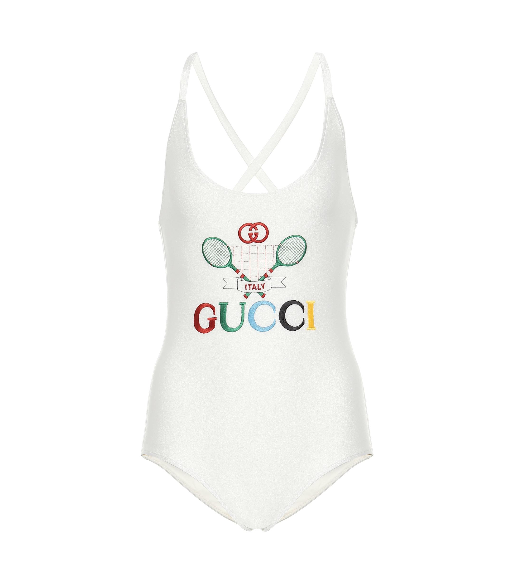 Gucci Shiny Printed One Piece Lycra Swimsuit in White Lyst