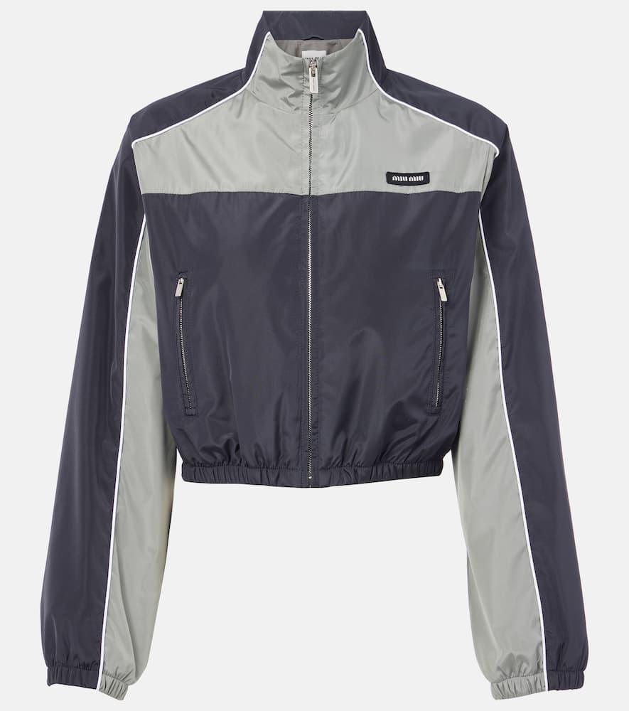 Miu Miu Technical Cropped Track Jacket in Grey Lyst UK