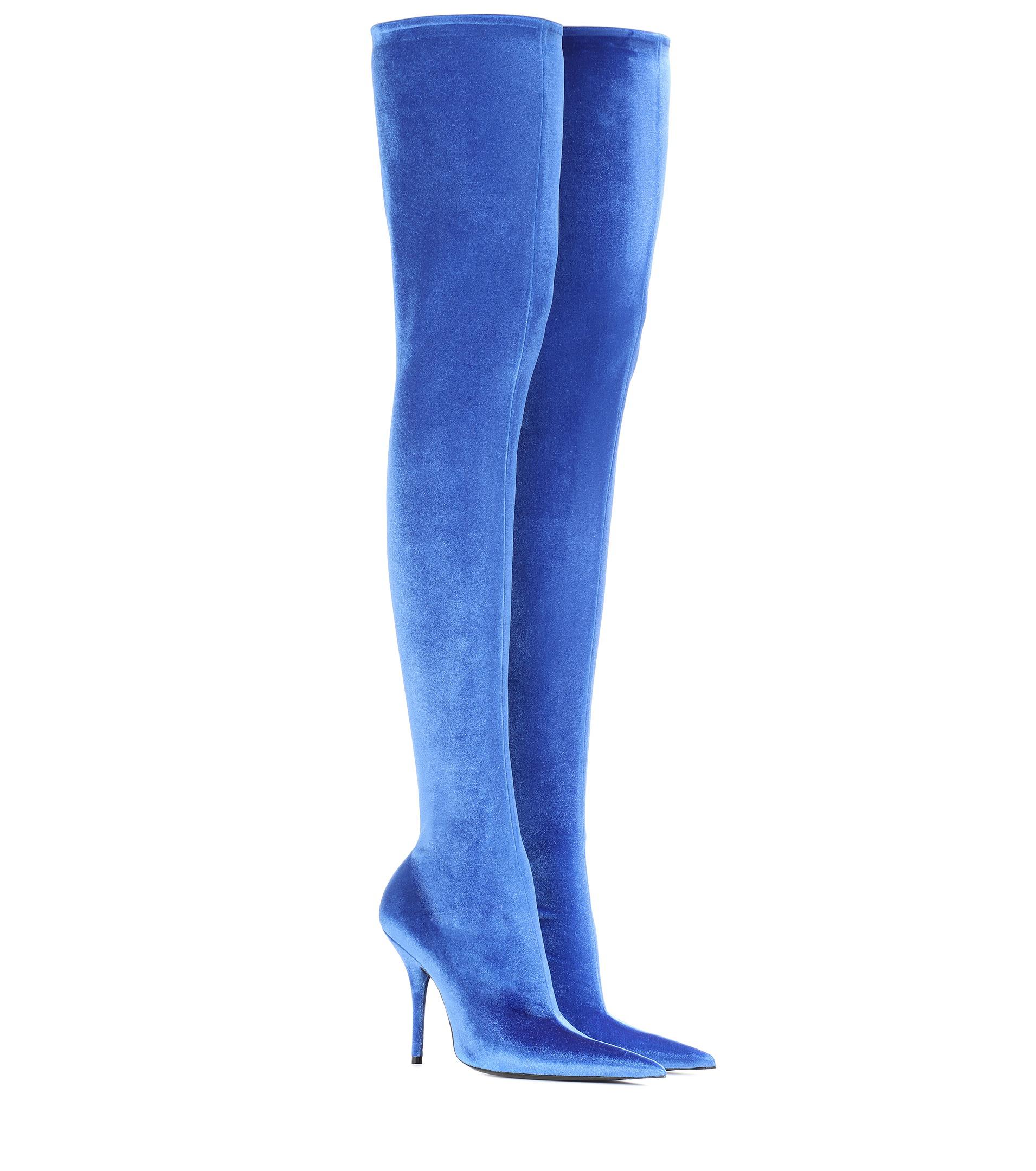 balenciaga blue velvet boots