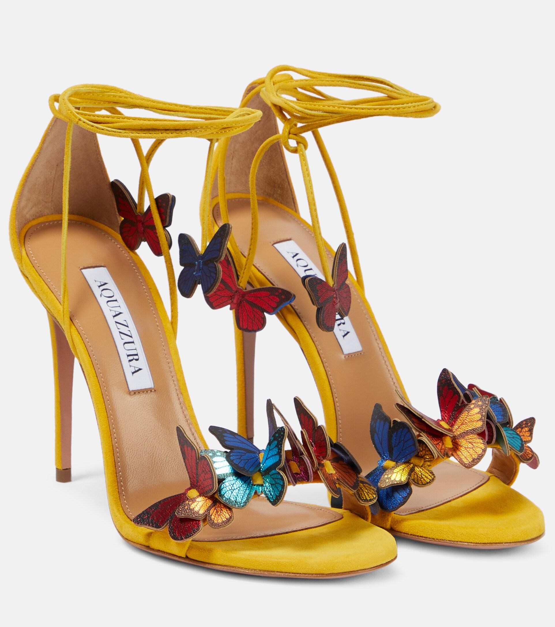 Yellow JESYE Butterfly Embellished Lace Up High Heel Sandals - 9.5cm | i  The Label – I The Label