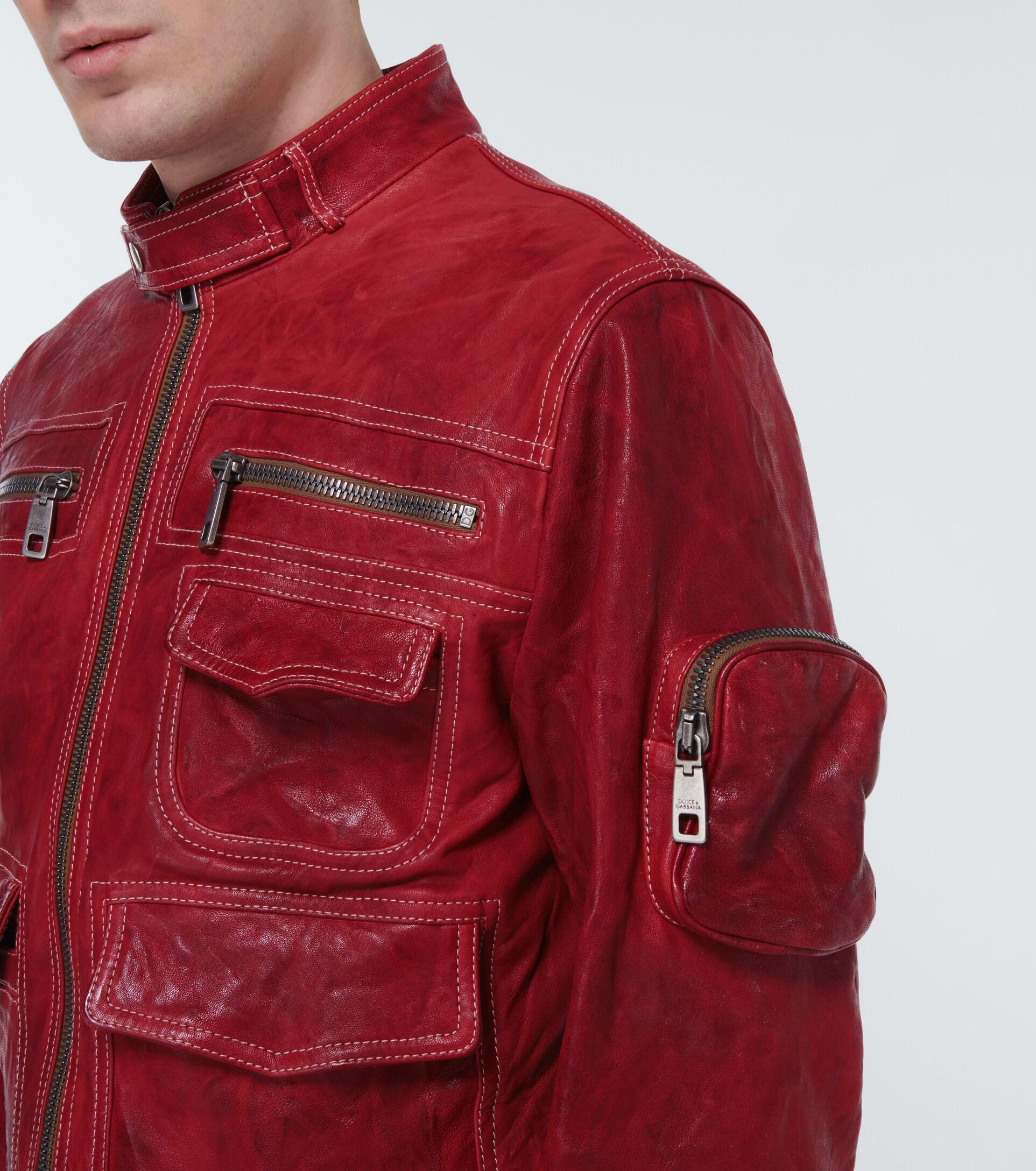 Dolce & Gabbana Leather Biker Jacket in Red for Men | Lyst
