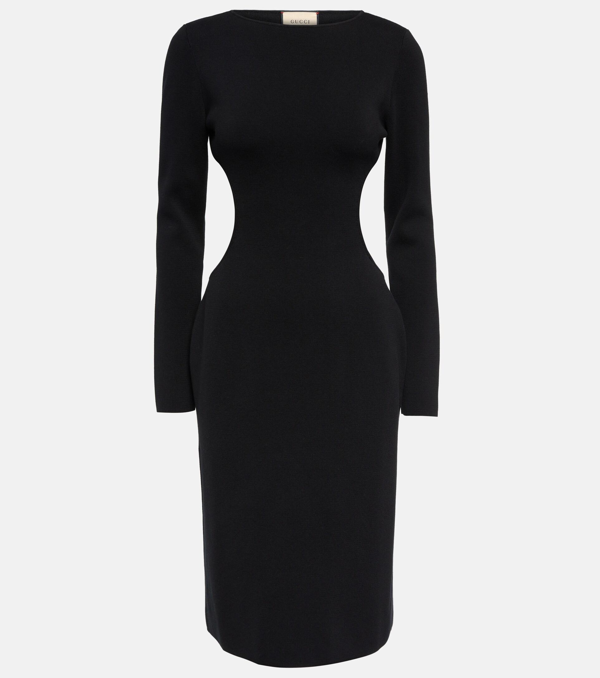 Gucci Cutout Cotton And Silk Midi Dress in Black | Lyst
