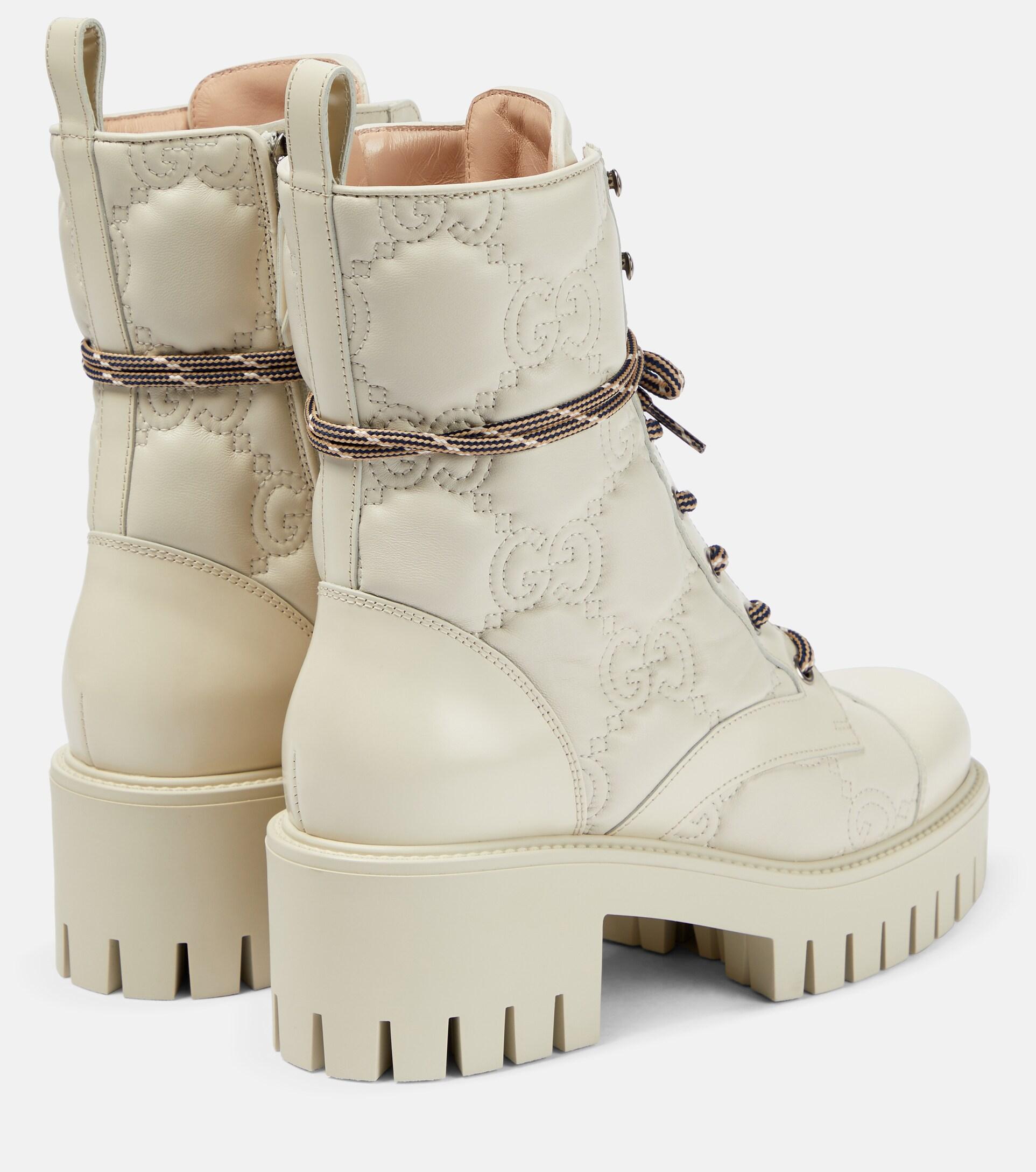 Gucci GG Quilted Leather Lace-up Boots in Natural | Lyst