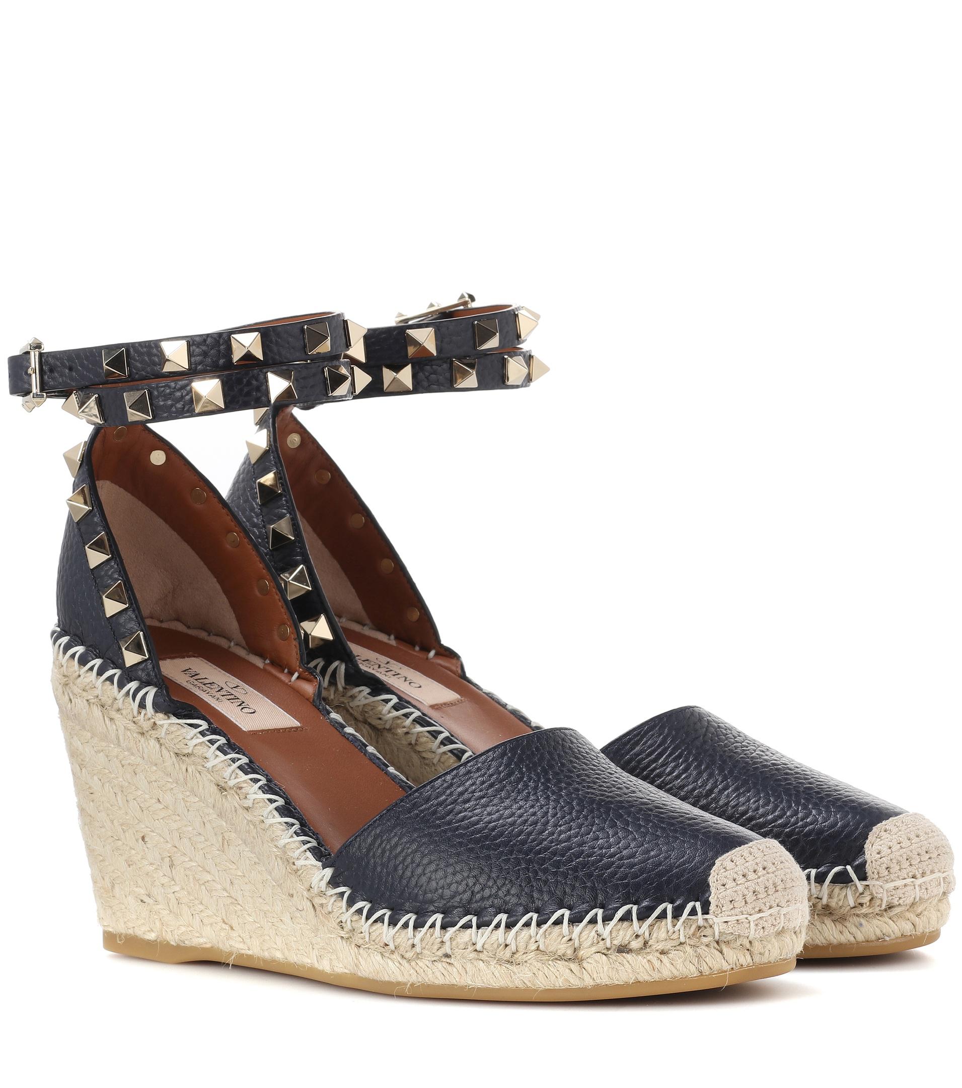 valentino rockstud double espadrille wedge sandal