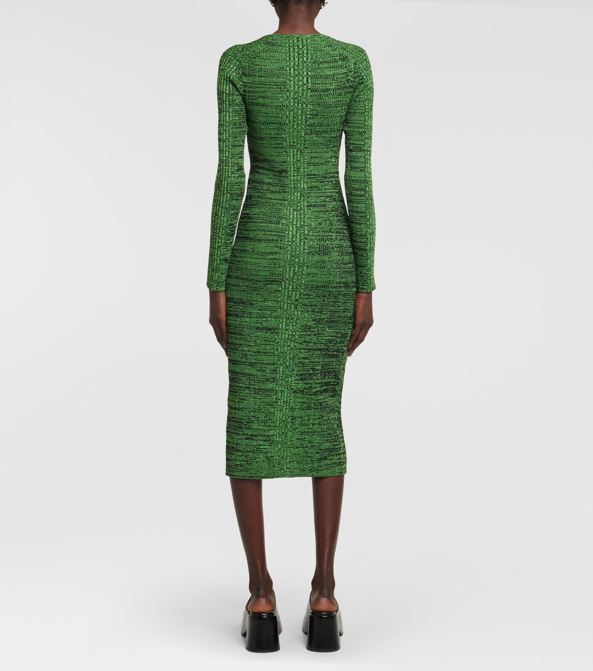 Ganni Ribbed-knit Midi Dress in Green | Lyst