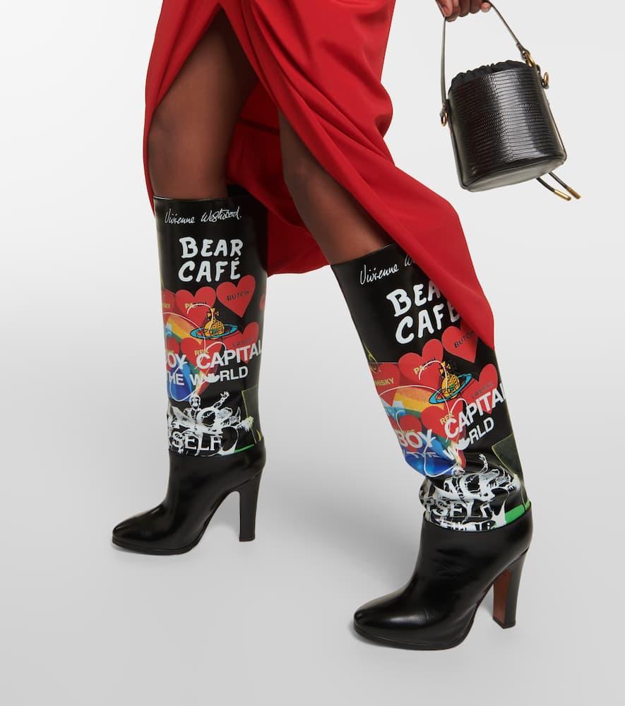 Printed Leather Knee-high Boots