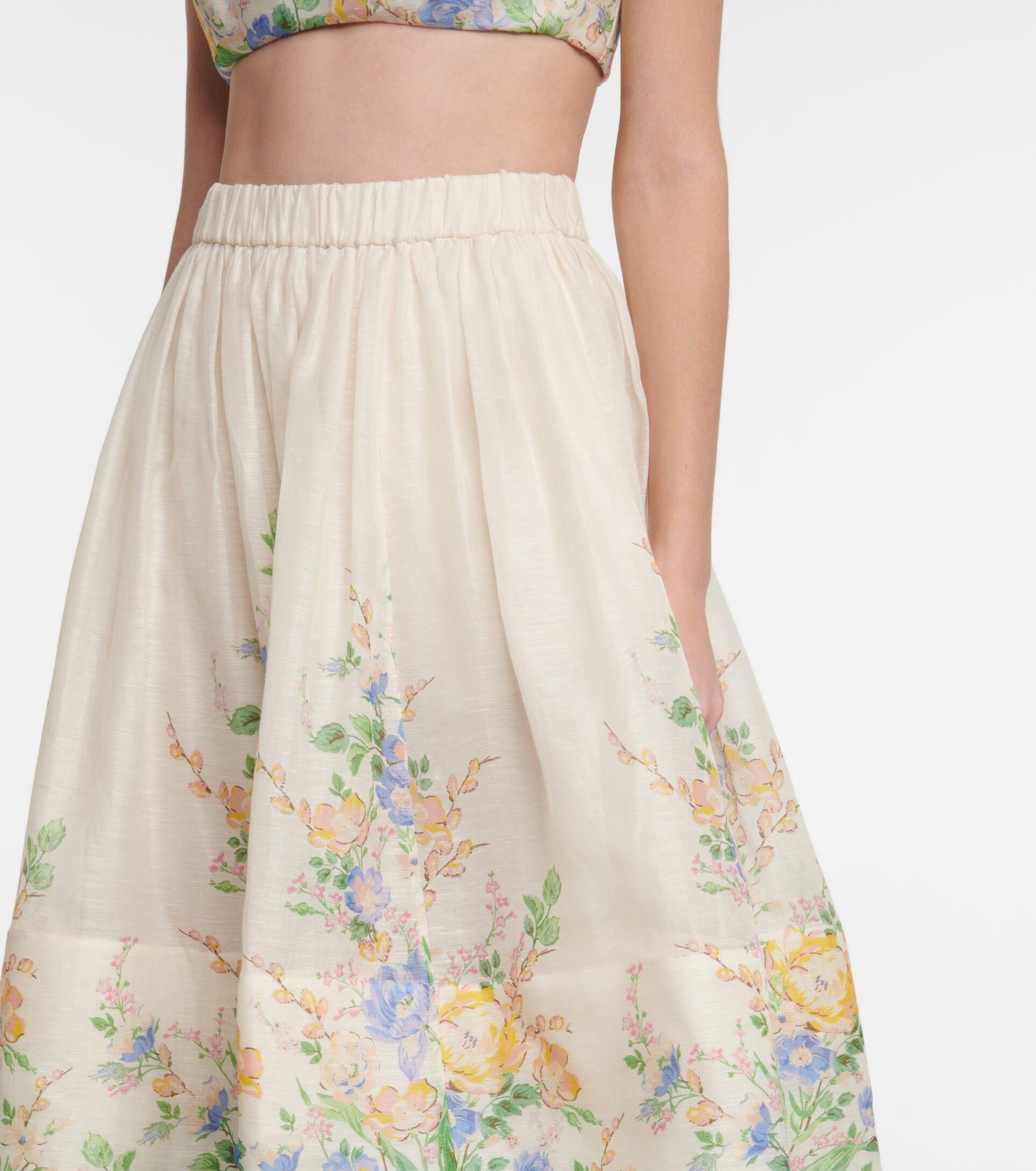 Floral linen midi skirt Mytheresa Women Clothing Skirts Midi Skirts 