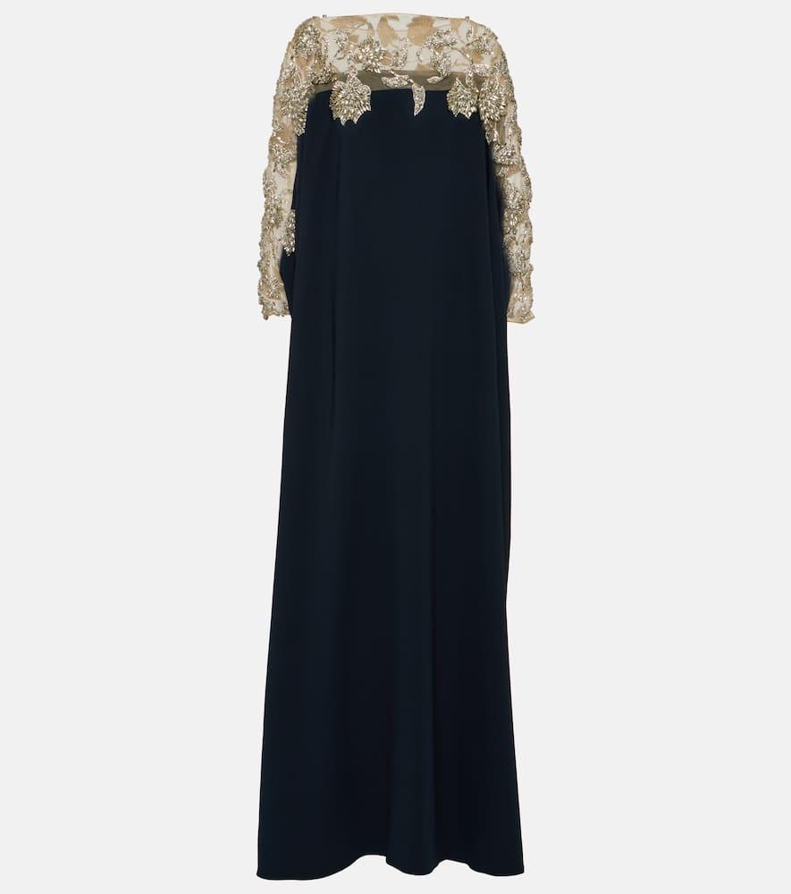 Oscar de la Renta Embellished Silk-blend Kaftan Gown in Blue