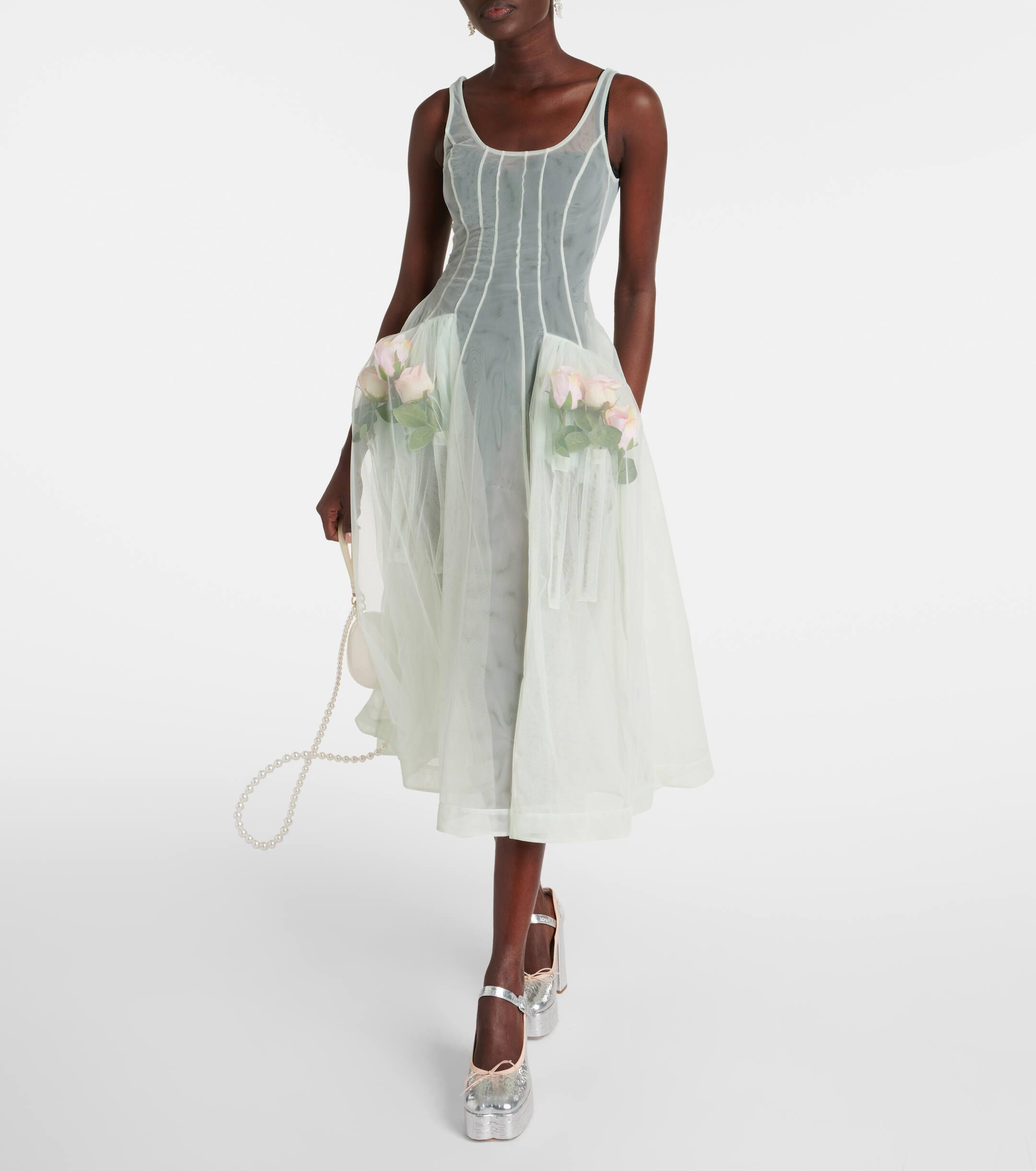 Simone Rocha Floral-Applique Tulle Midi Dress in Green | Lyst UK
