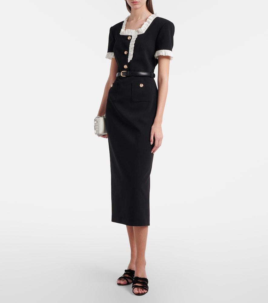 ruffle midi dress formal Bodycon Cold Shoulder Ruffled Black and White Midi Formal Dress