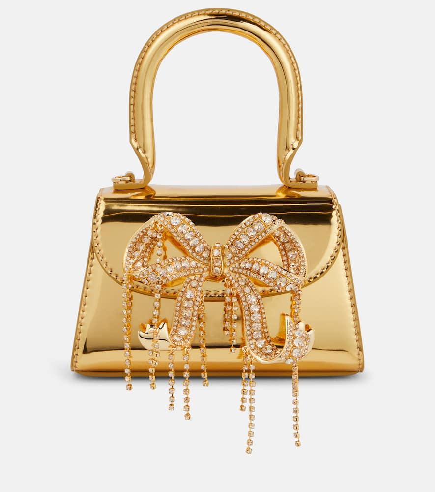 Self-Portrait The Bow Micro Mirrored Leather Tote Bag in Metallic
