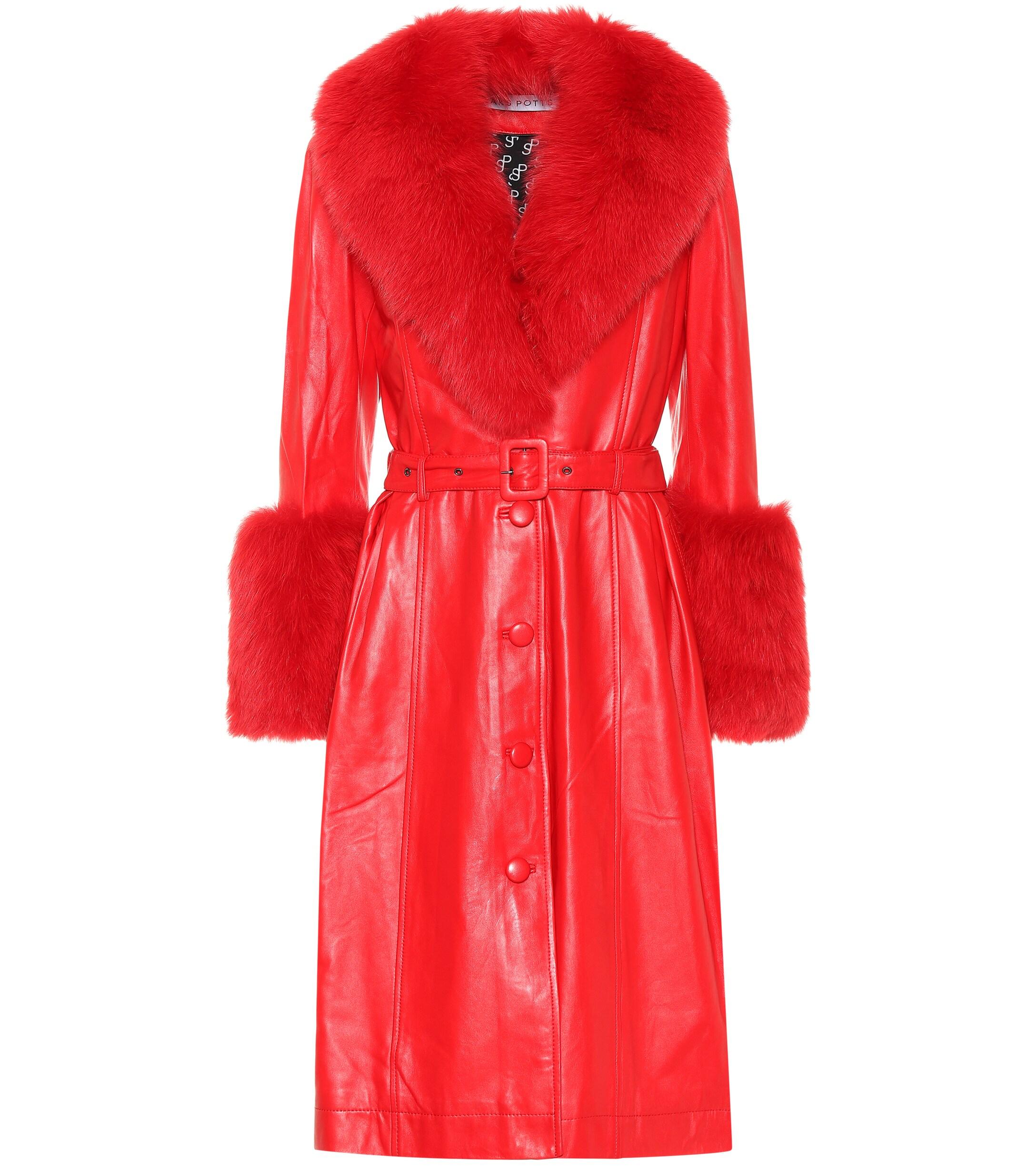 Saks Potts Foxy Fur-trimmed Leather Coat in Red - Lyst