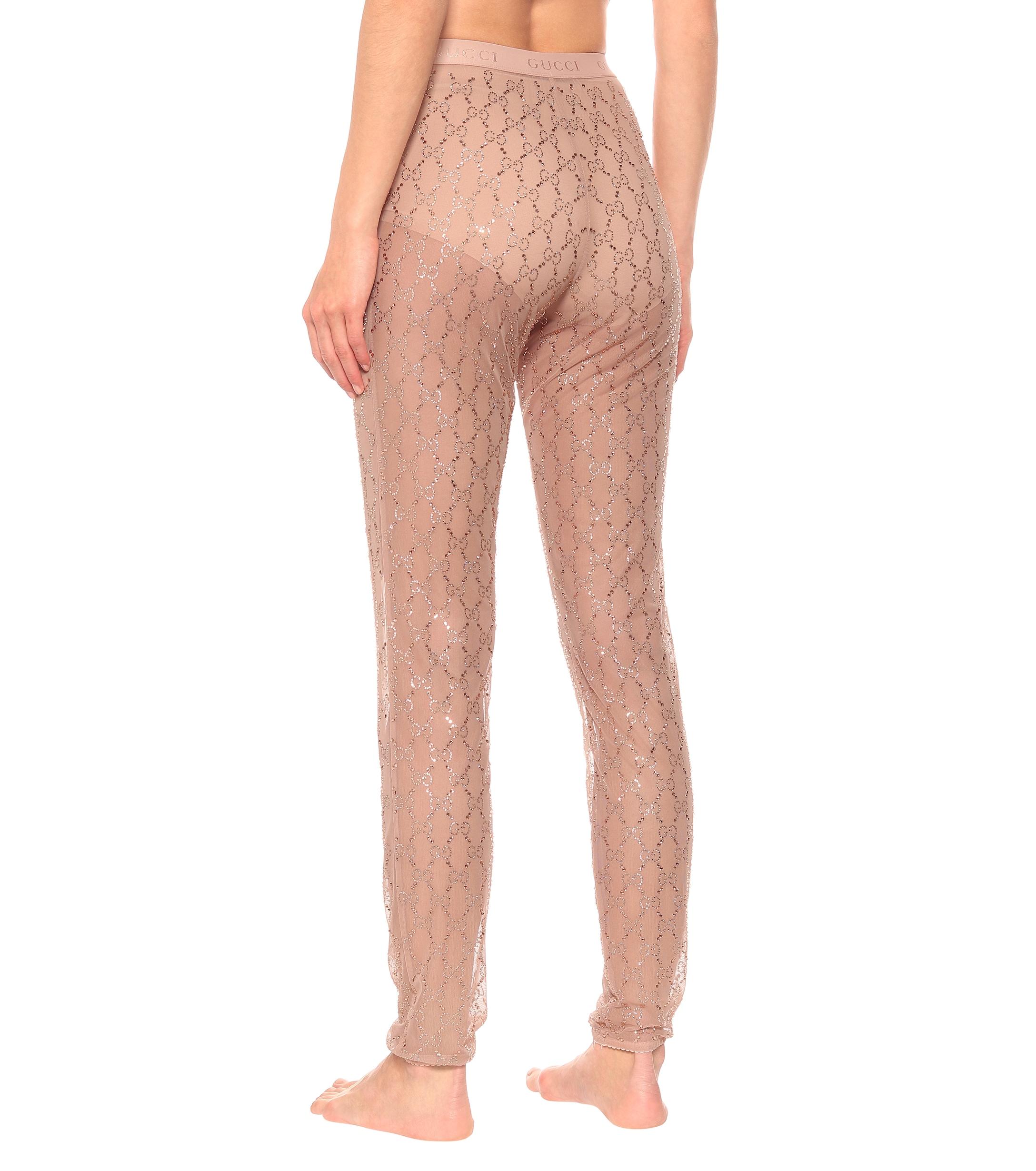 Gucci Embellished GG Tulle leggings in Natural | Lyst