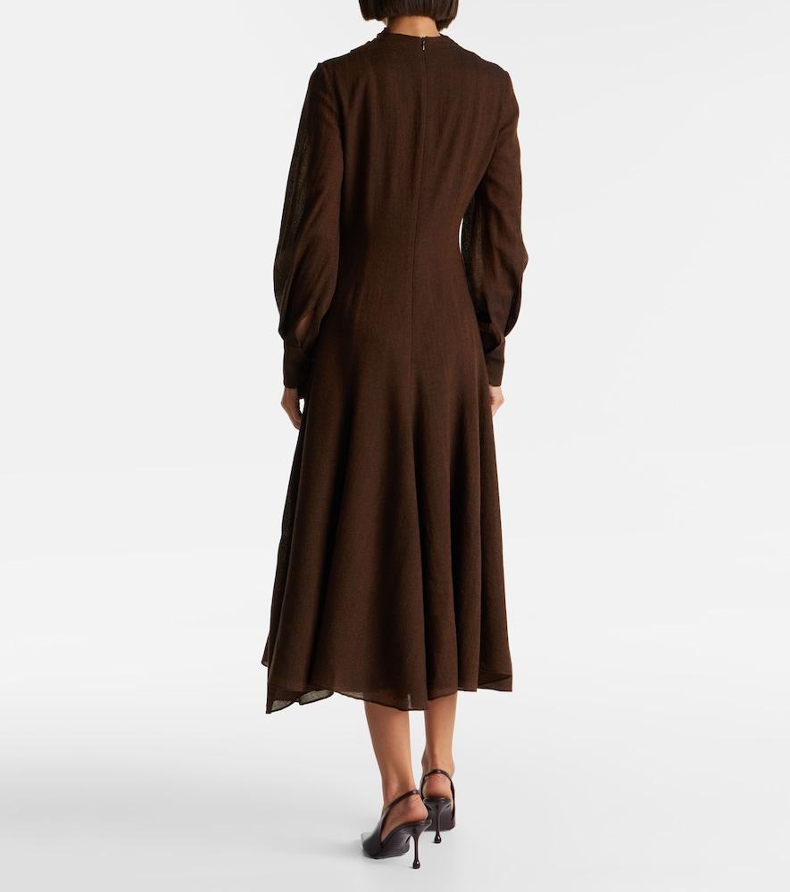 Emilia Wickstead Avara Draped Wool Twill Midi Dress in Brown