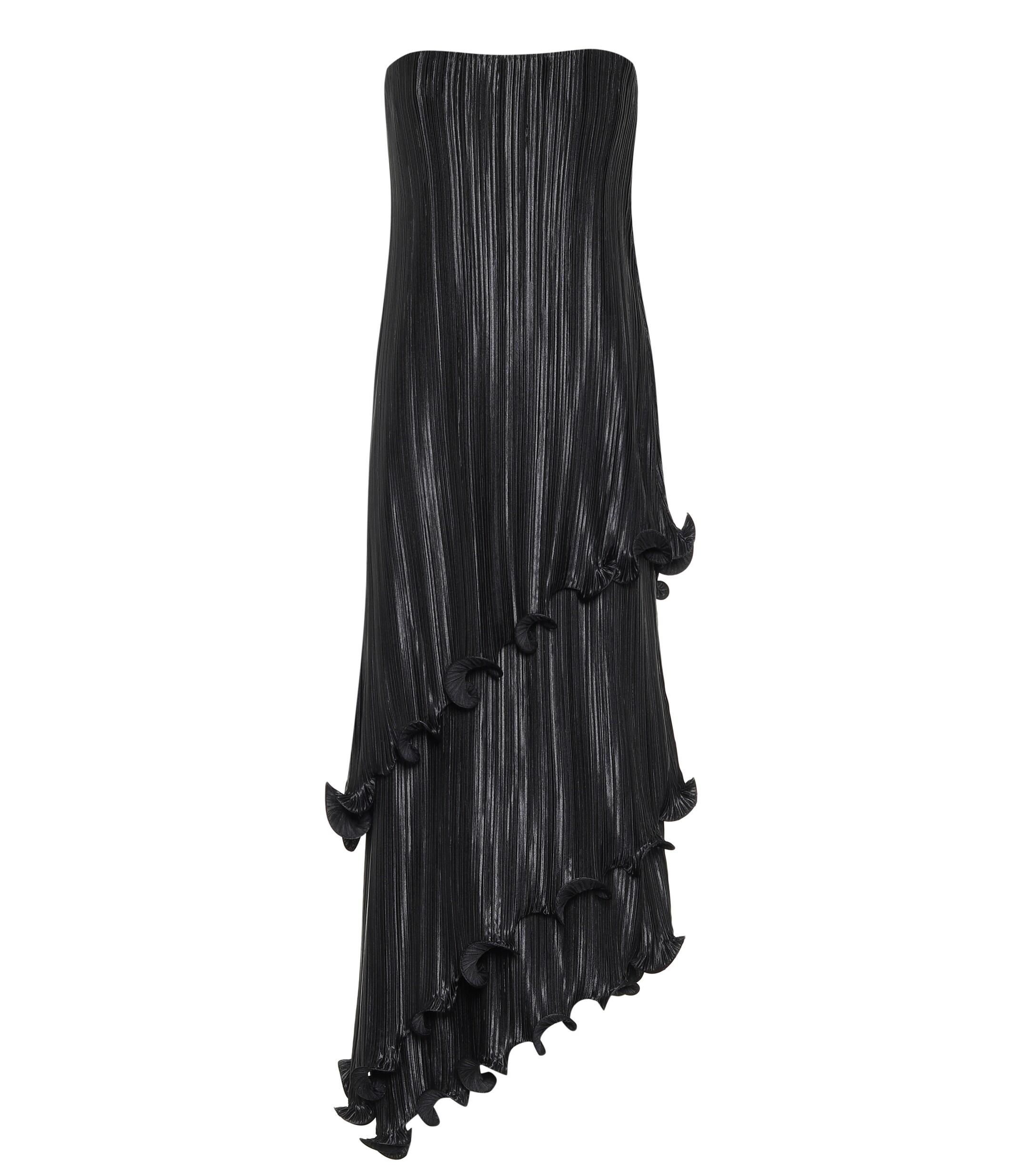 Givenchy Asymmetric Pleated Satin Midi Dress in Black - Lyst