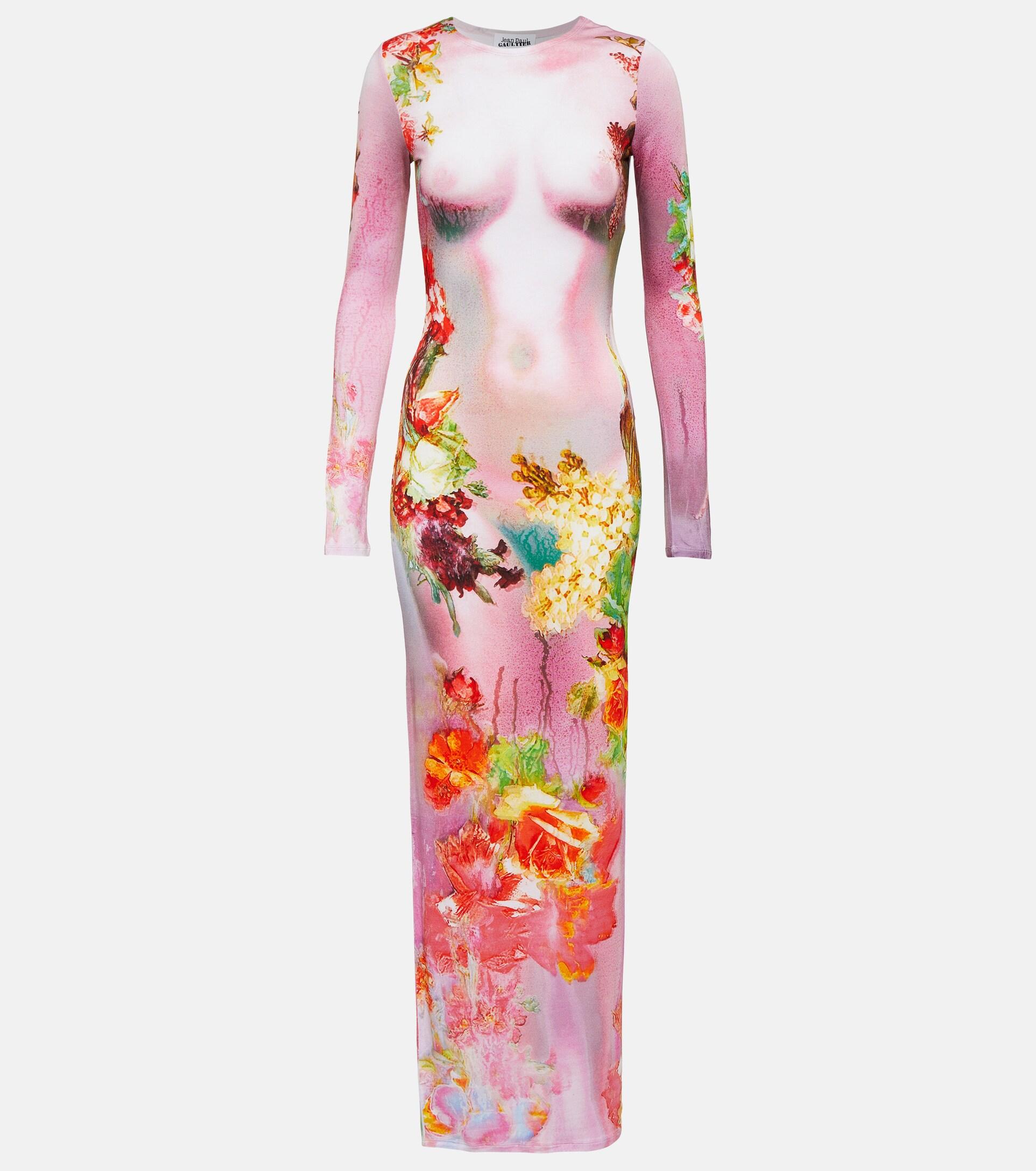 Jean Paul Gaultier Floral Trompe L'oil Printed Maxi Dress in