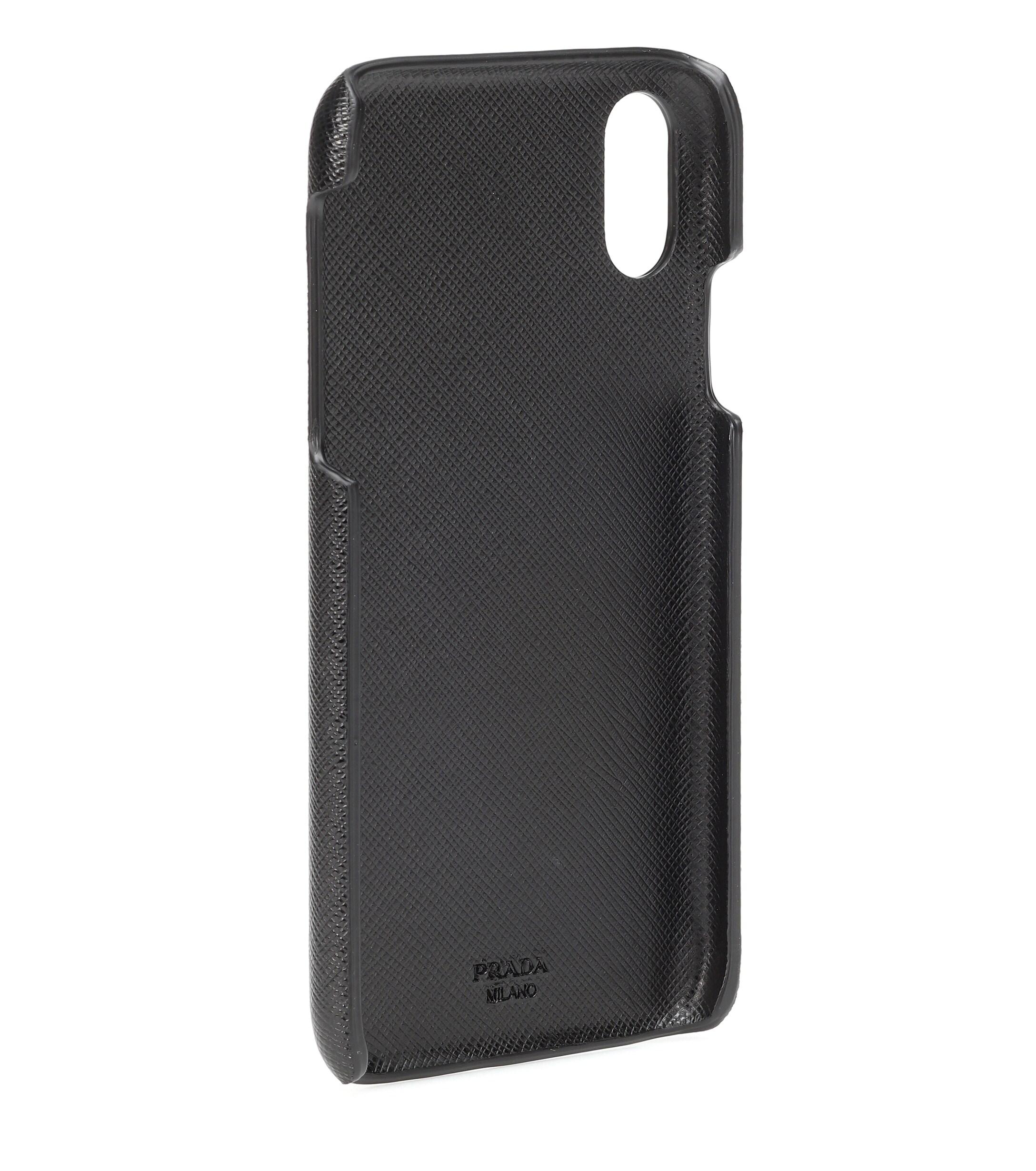 Coque pour iPhone XR en cuir Saffiano Prada en coloris Noir Lyst