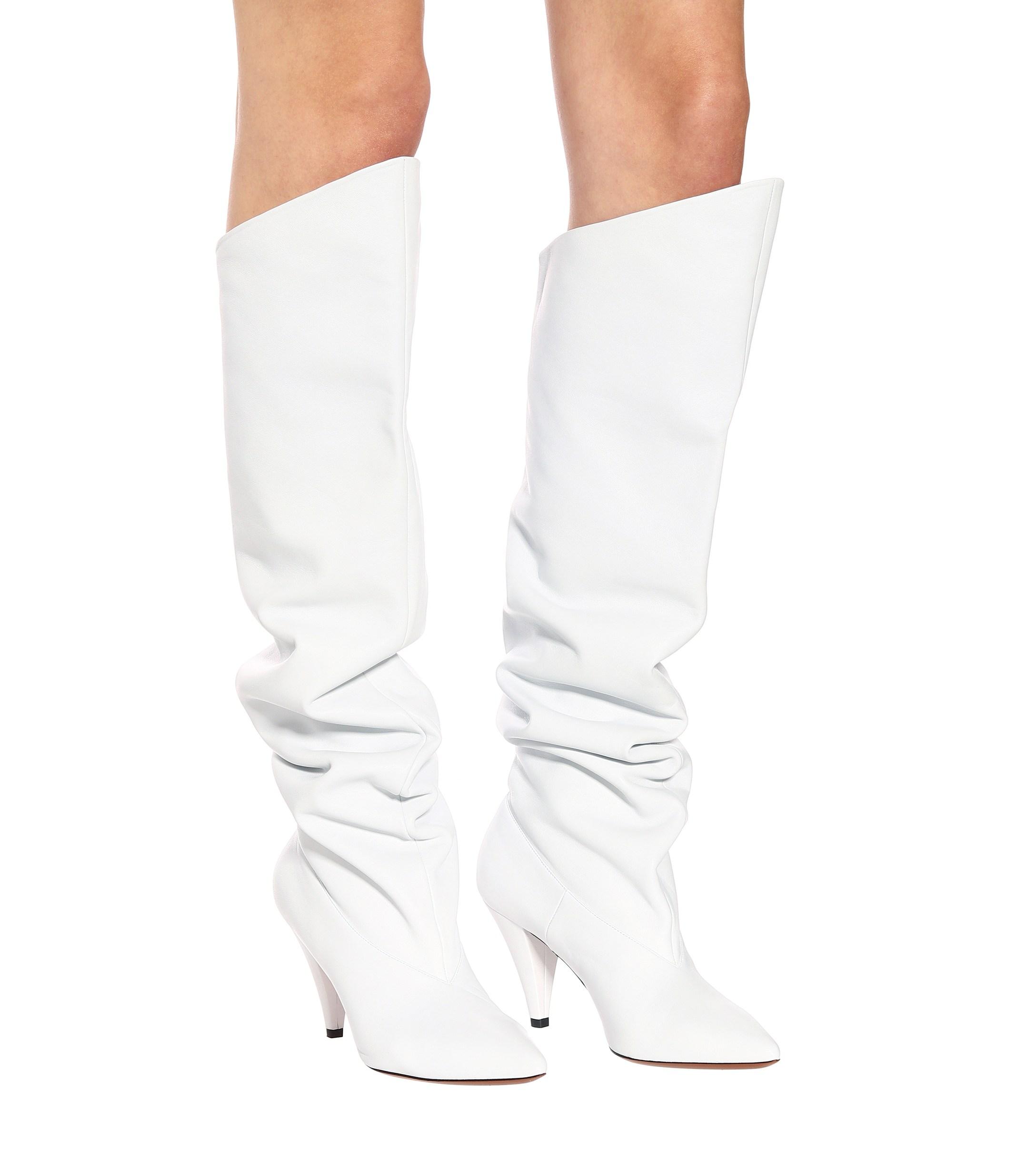 knee high white boots flat