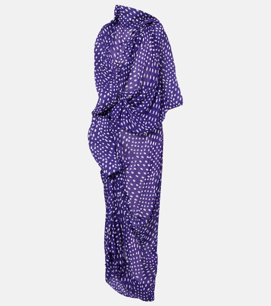 Dries Van Noten Draped Polka-Dot Satin Midi Dress in Purple | Lyst Dries Van Noten Draped Polka-Dot Satin Midi Dress in Purple | Lyst