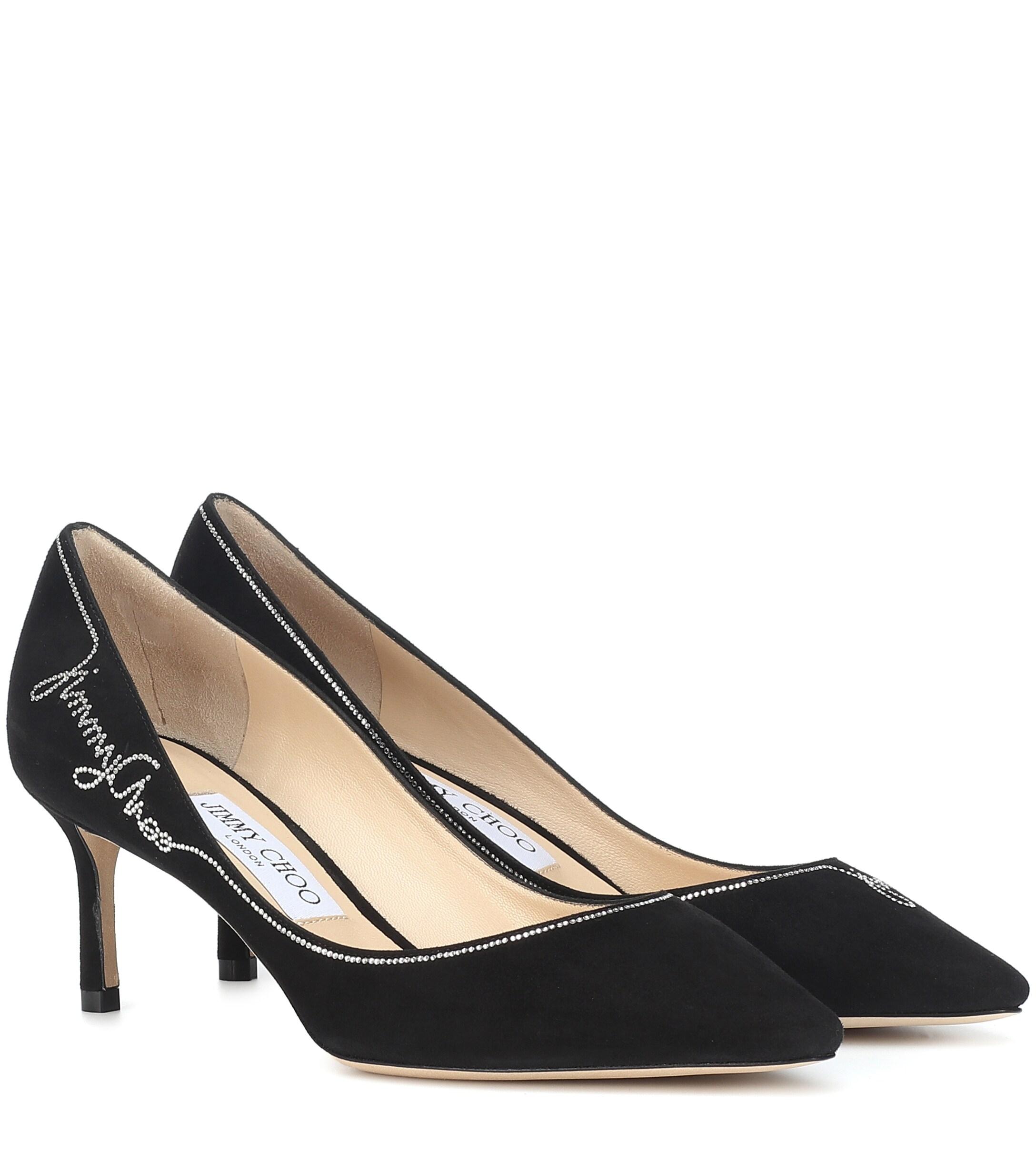 Jimmy Choo Romy 60 Embellished Suede Pumps in Black Save 16 Lyst
