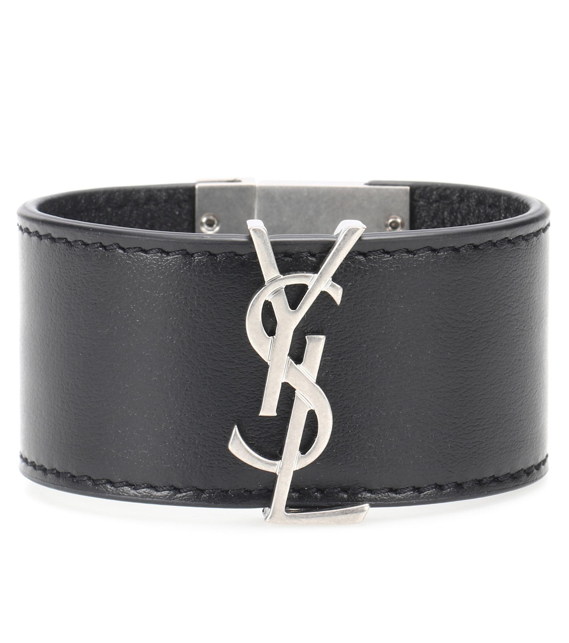 Manchette en cuir Opyum Monogramme Saint Laurent en coloris Noir | Lyst