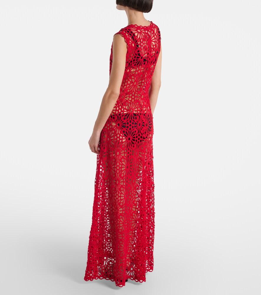 Norma Kamali Open-Knit Cotton-Blend Maxi Dress in Red | Lyst