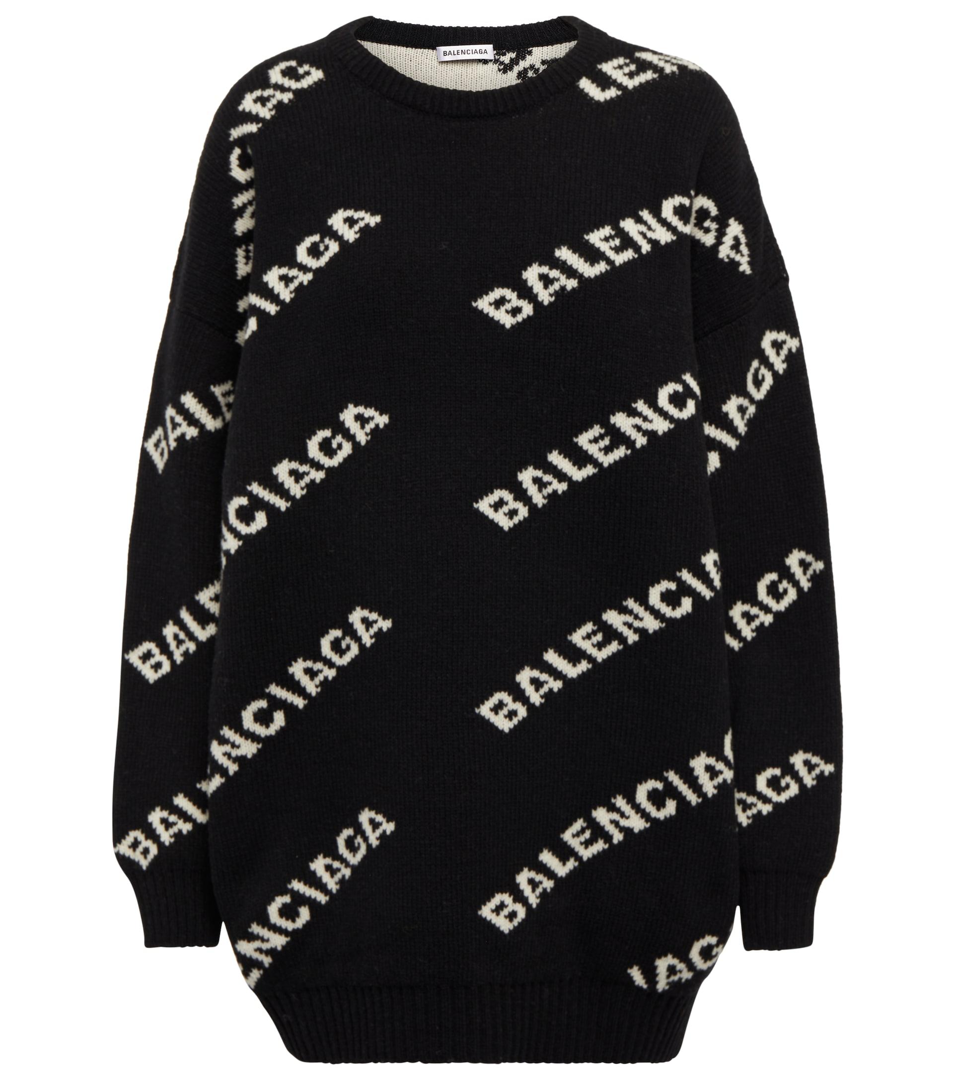 Balenciaga Logo Intarsia Wool Sweater in Black | Lyst