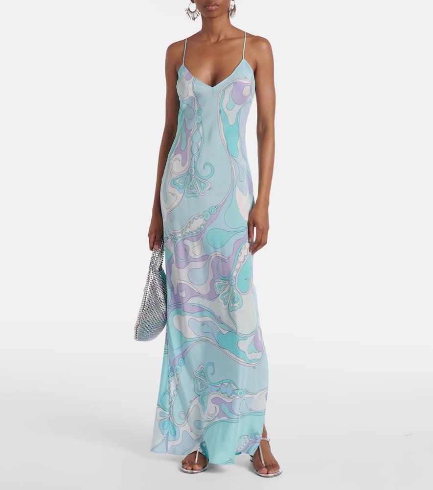 knee length dresses for ladies Emilio Pucci Blue and Pink Print Maxi Dress Size 40/6