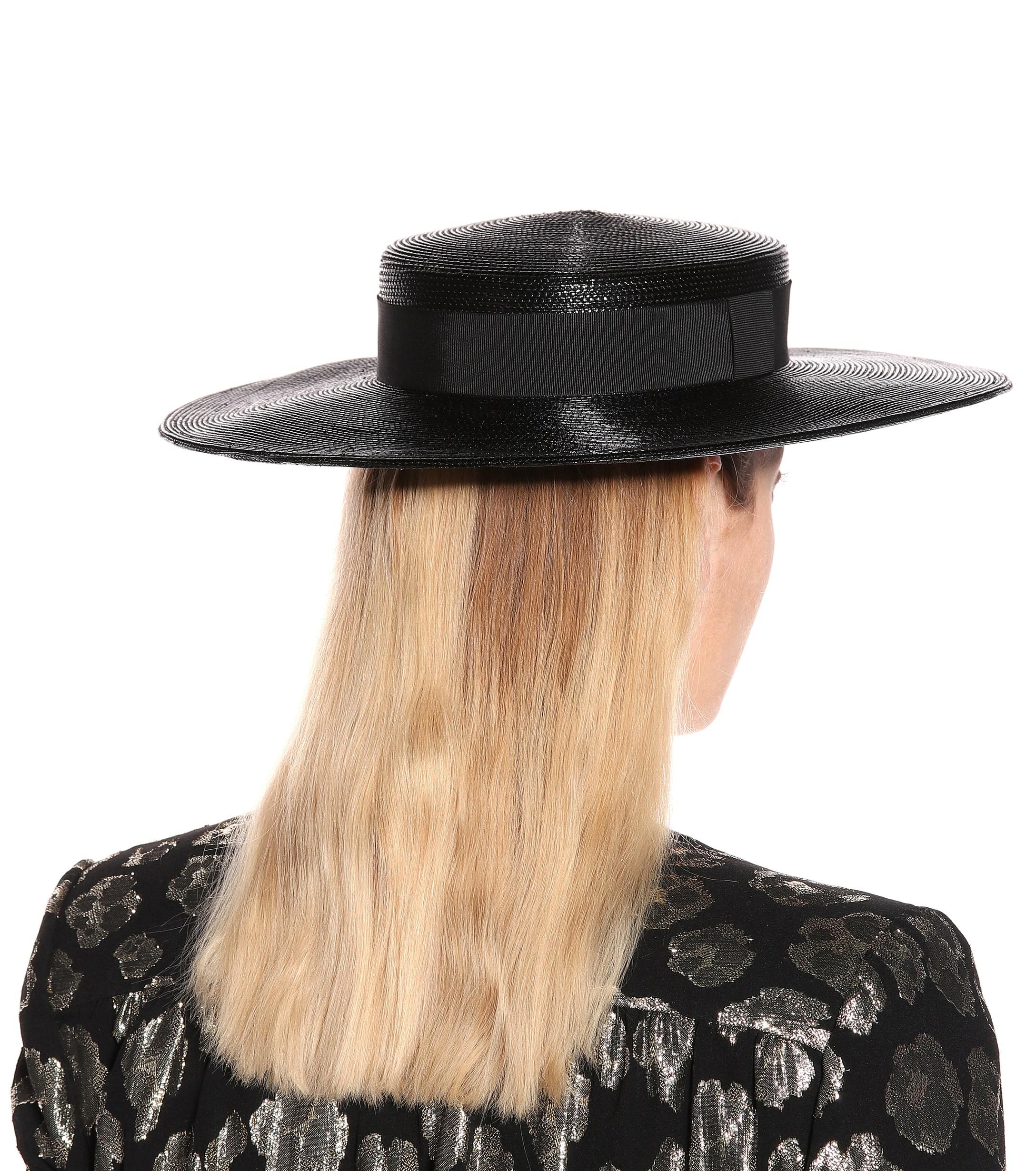 Saint Laurent Wide-brimmed Straw Hat in Black | Lyst