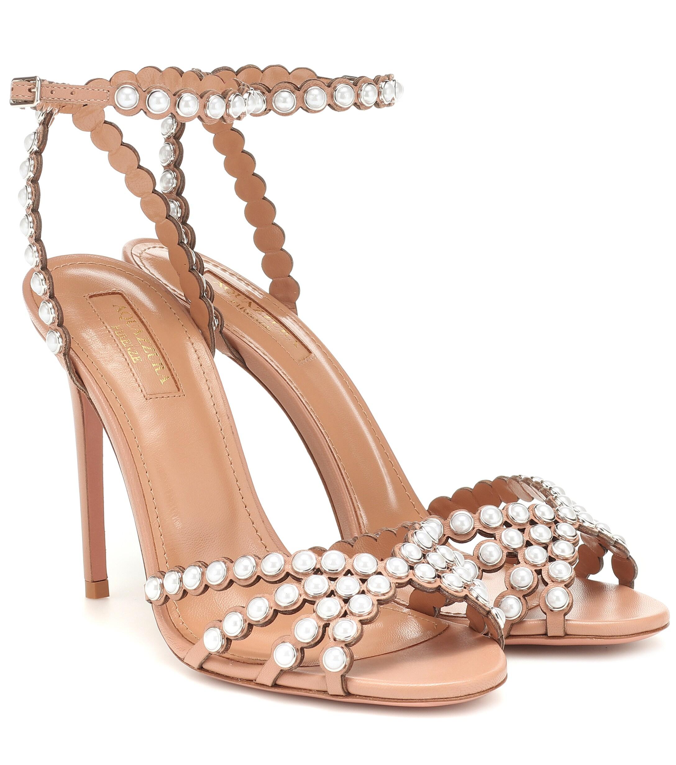 Aquazzura Pearl 105 Leather Sandals in Pink - Save 30% - Lyst