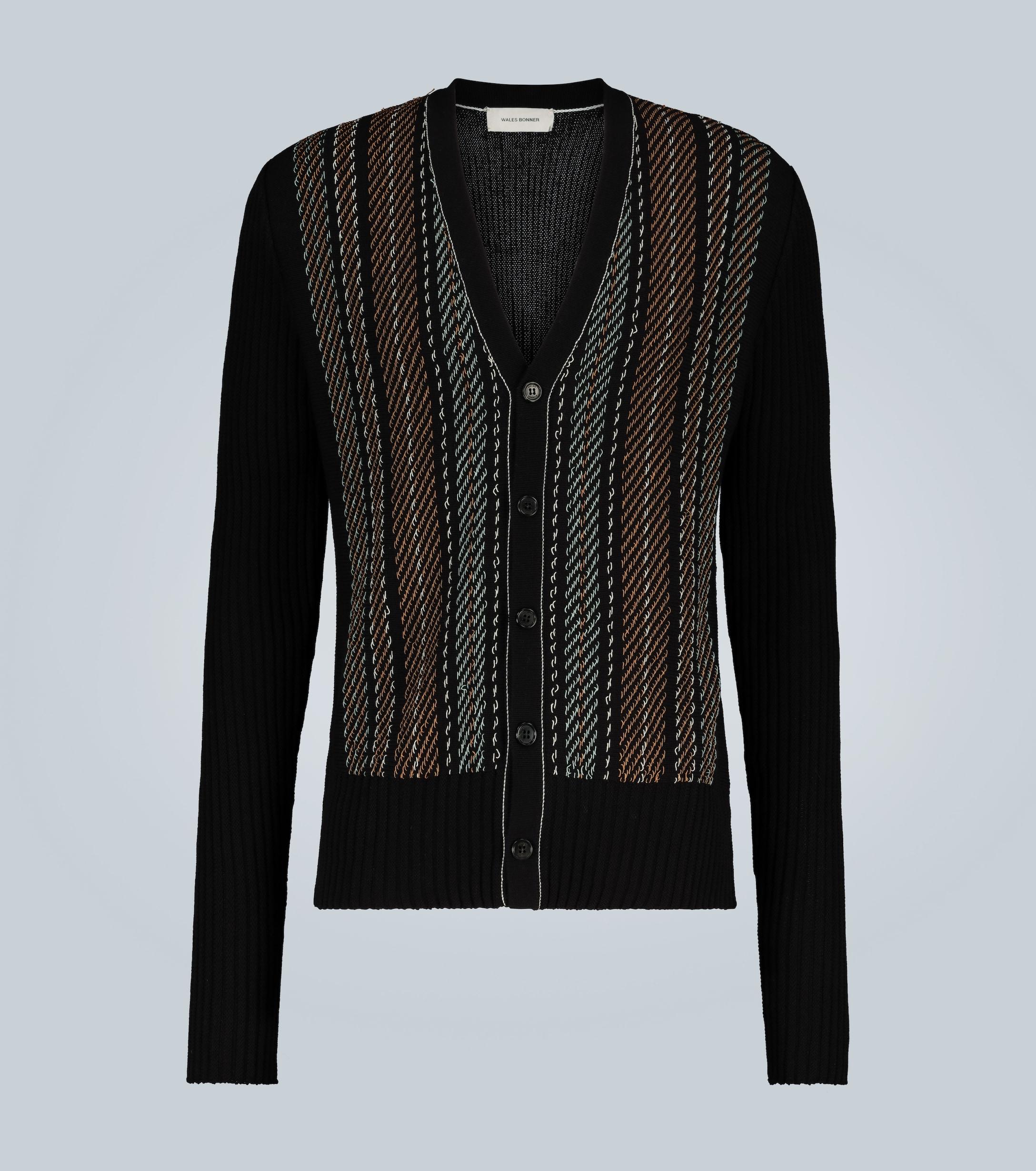 Wales Bonner Embroidered Rib-knit Cardigan in Brown - Lyst