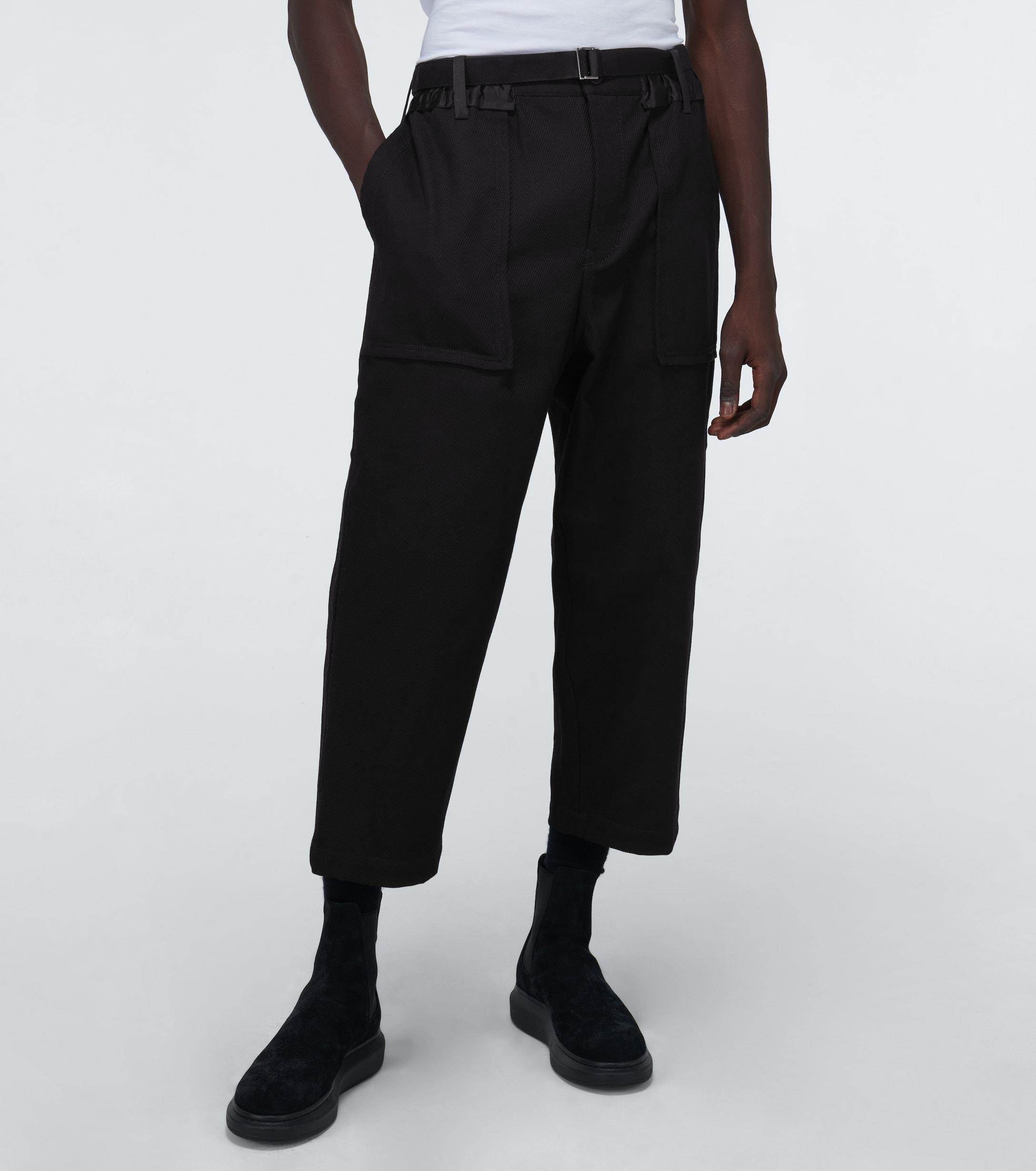 Sacai Cotton Twill Belted Pants in Black for Men - Lyst
