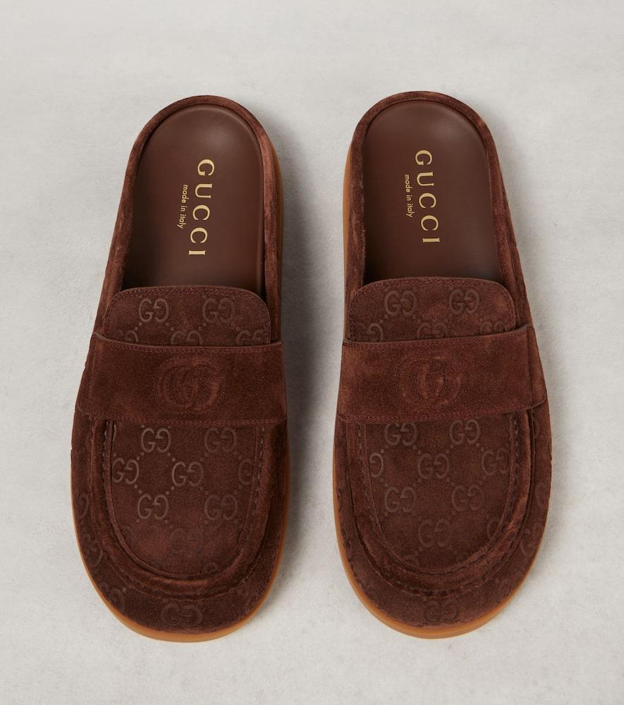 Gucci Double G Gg Suede Mules in Brown | Lyst
