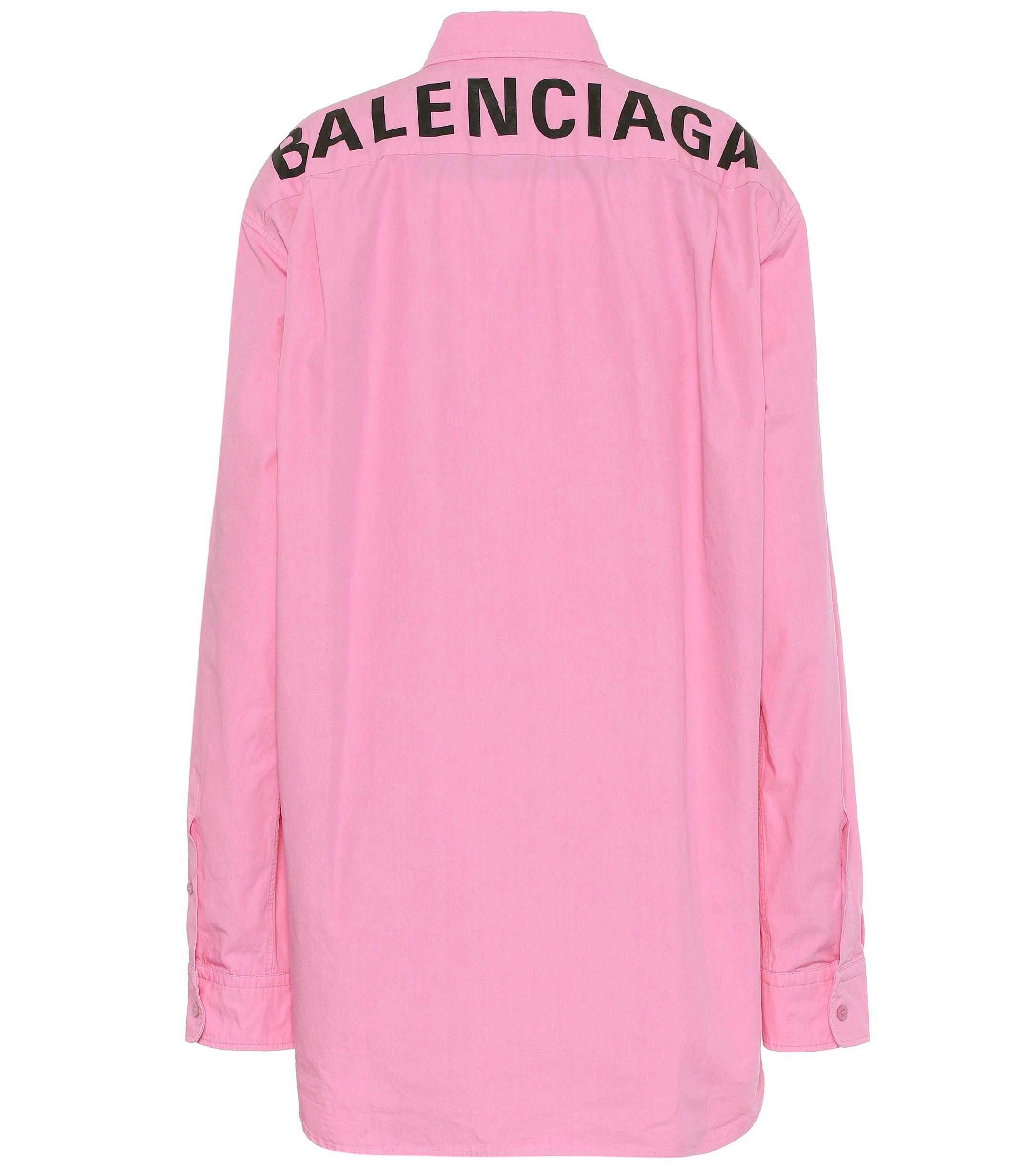 Balenciaga Logo Cotton-poplin Shirt in Pink | Lyst