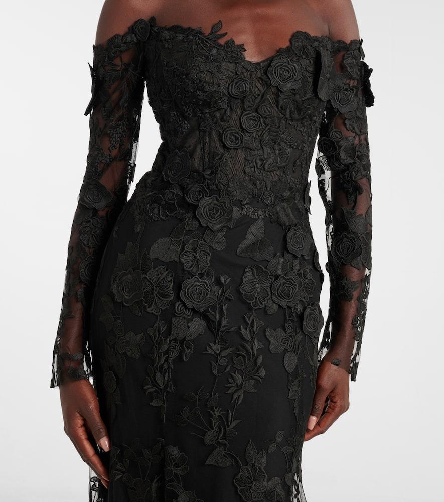 Monique Lhuillier Floral Lace Gown in Black | Lyst Monique Lhuillier Floral Lace Gown in Black | Lyst