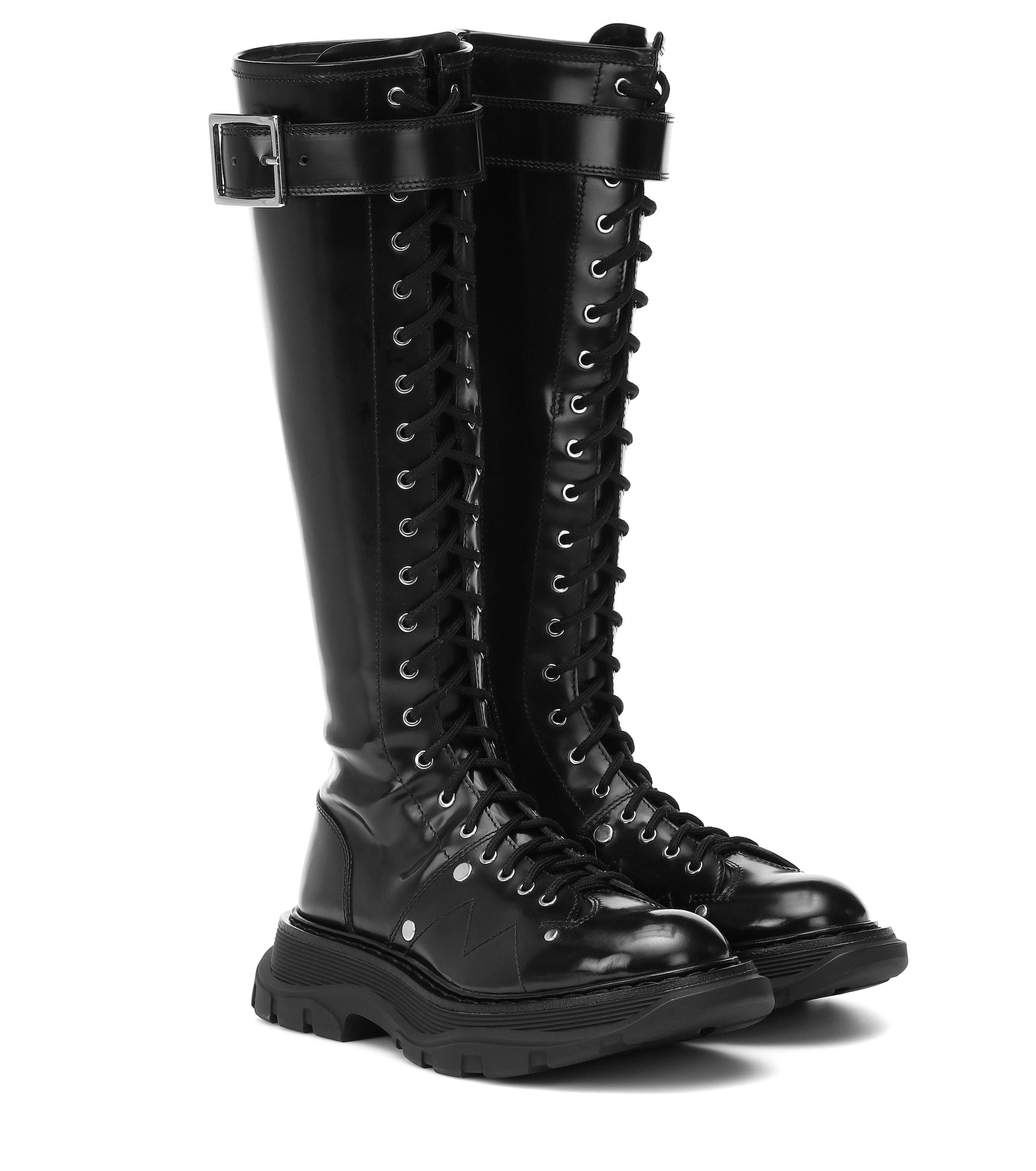 Alexander McQueen Leather Knee-high Boots in Black - Lyst