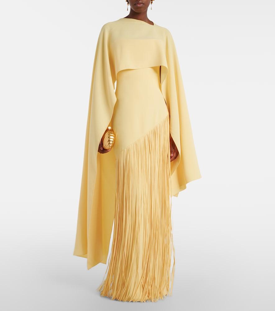 Marmar Halim Giselle Fringed Caped Crepe Gown in Yellow | Lyst Marmar Halim Giselle Fringed Caped Crepe Gown in Yellow | Lyst