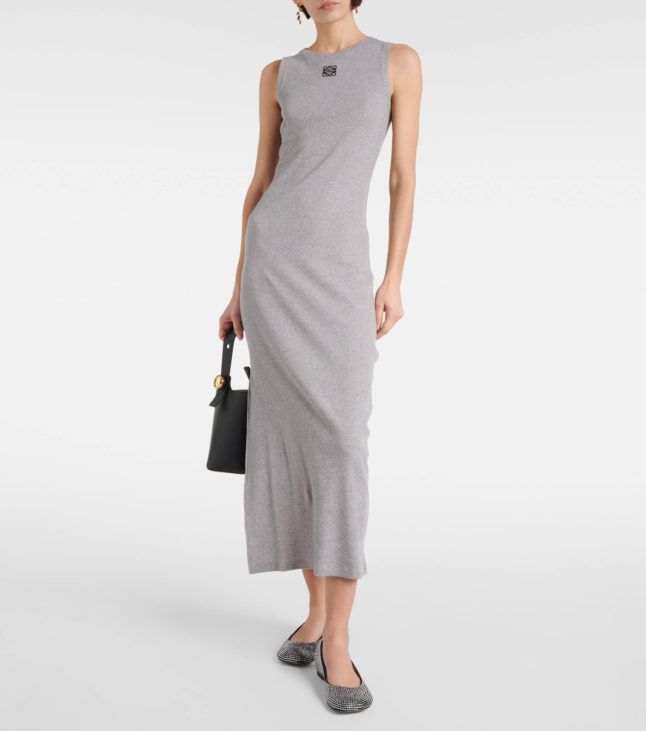 Loewe Anagram Ribbed-Knit Jersey Maxi Dress in Grey | Lyst UK