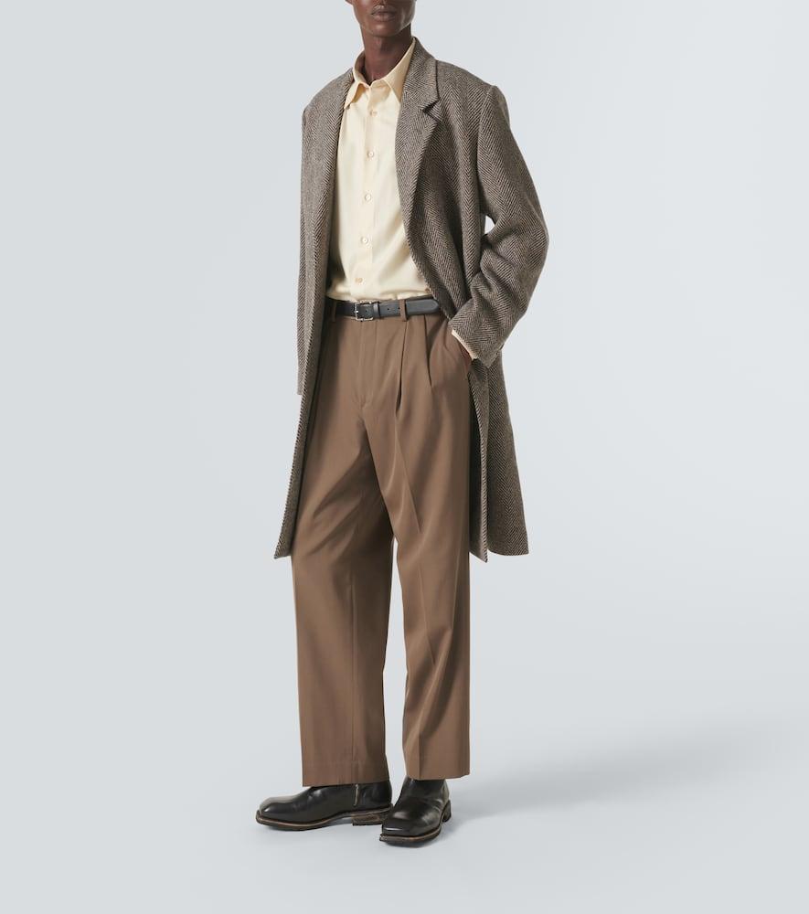 AURALEE Herringbone Wool-Alpaca Tweed Overcoat in Brown for Men | Lyst