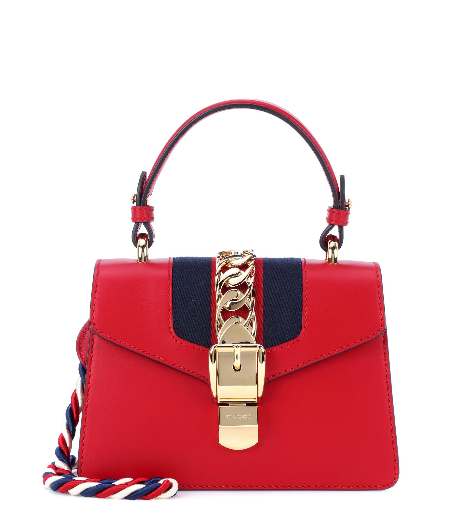 Gucci Red Leather Mini Web Sylvie Chain Crossbody Bag at 1stDibs