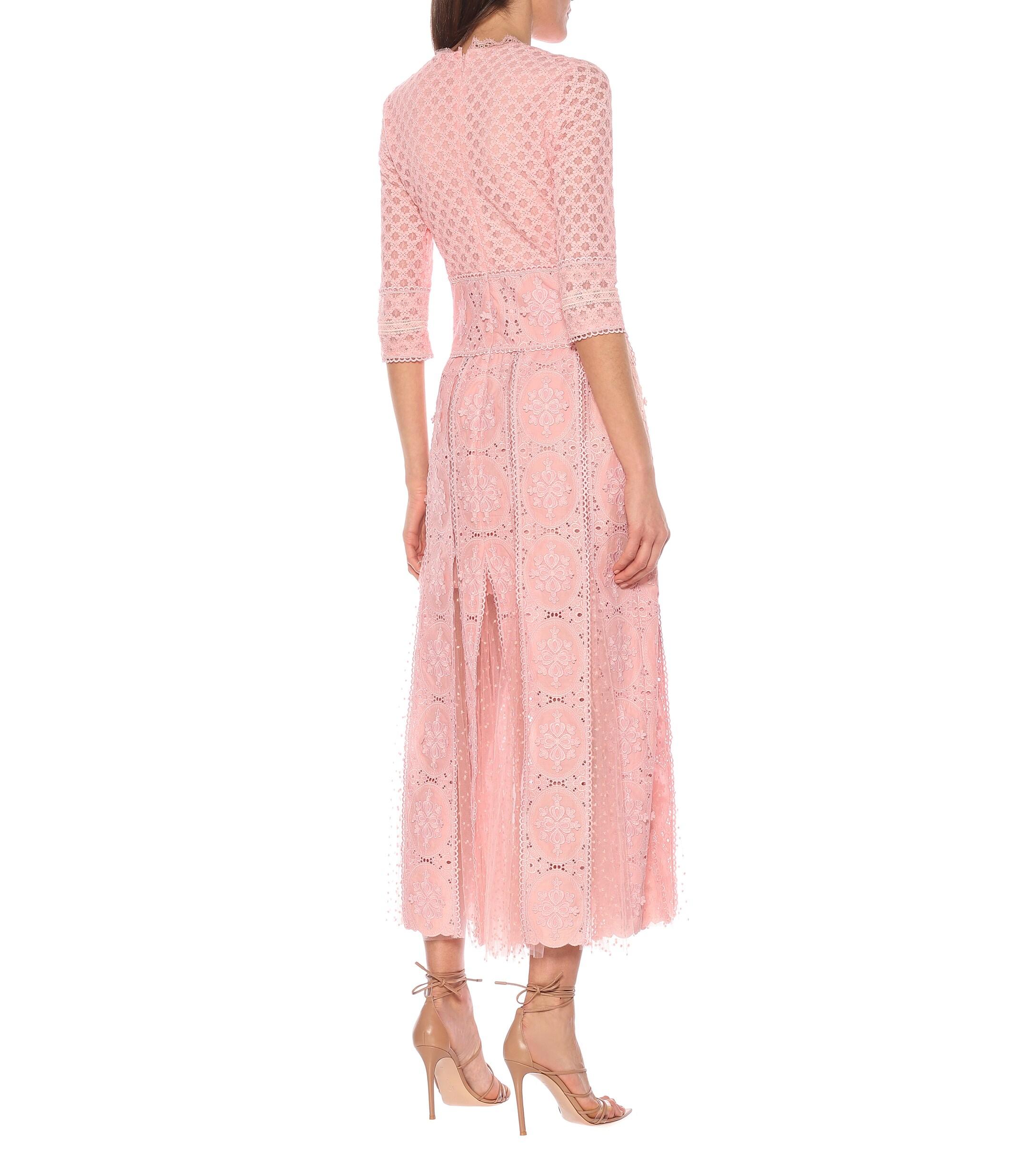 Costarellos Lace Midi Dress in Pink - Lyst