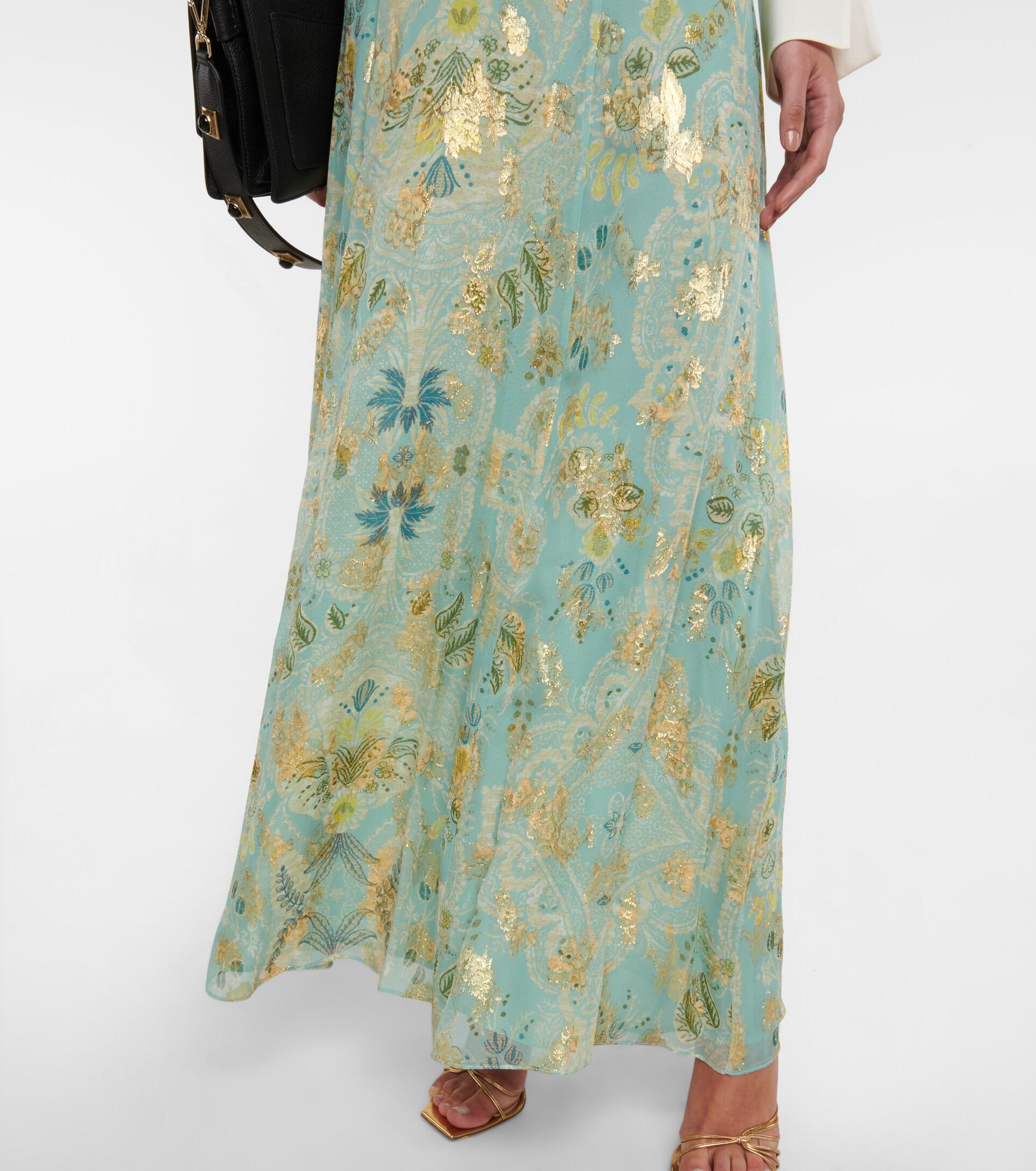 Etro Floral Jacquard Silk Maxi Skirt in Green | Lyst