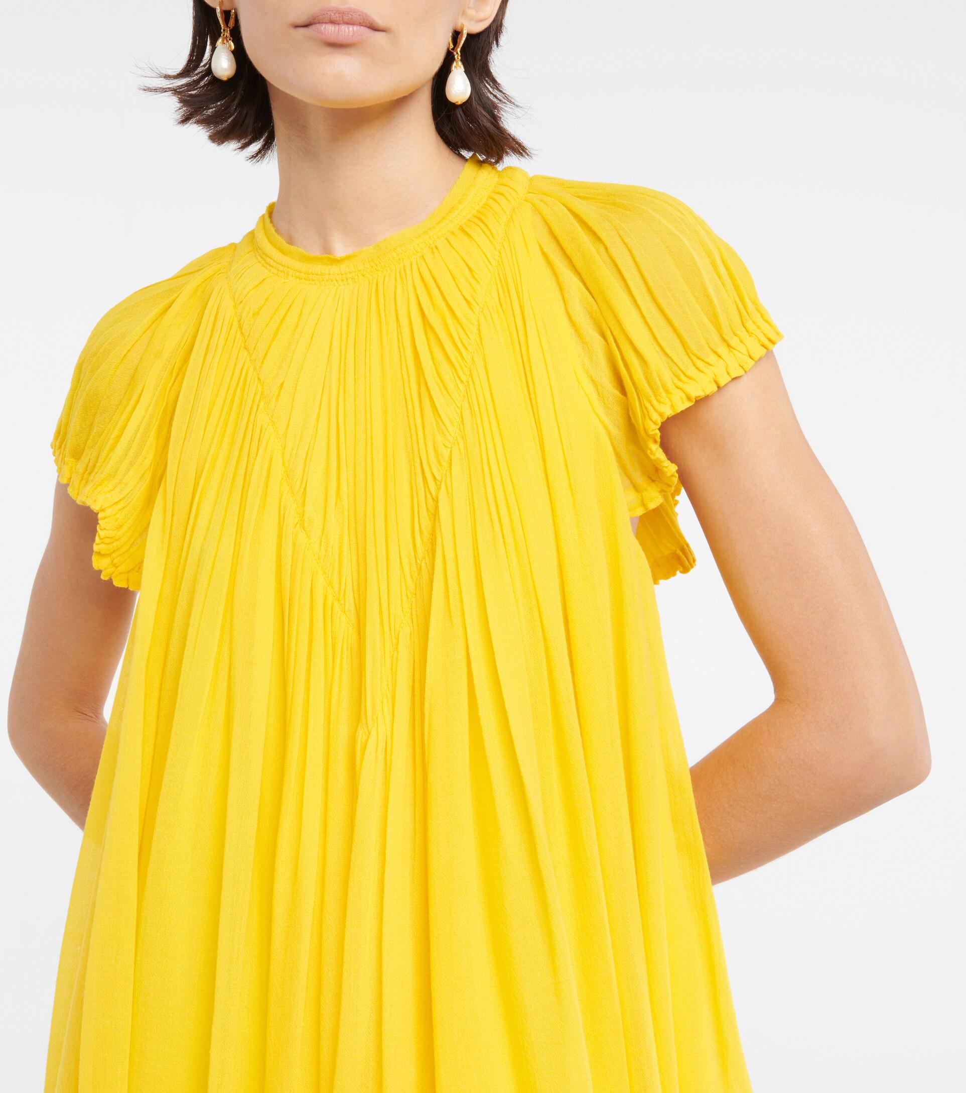 Chlo Pleated Virgin Wool Midi Dress in Yellow Lyst