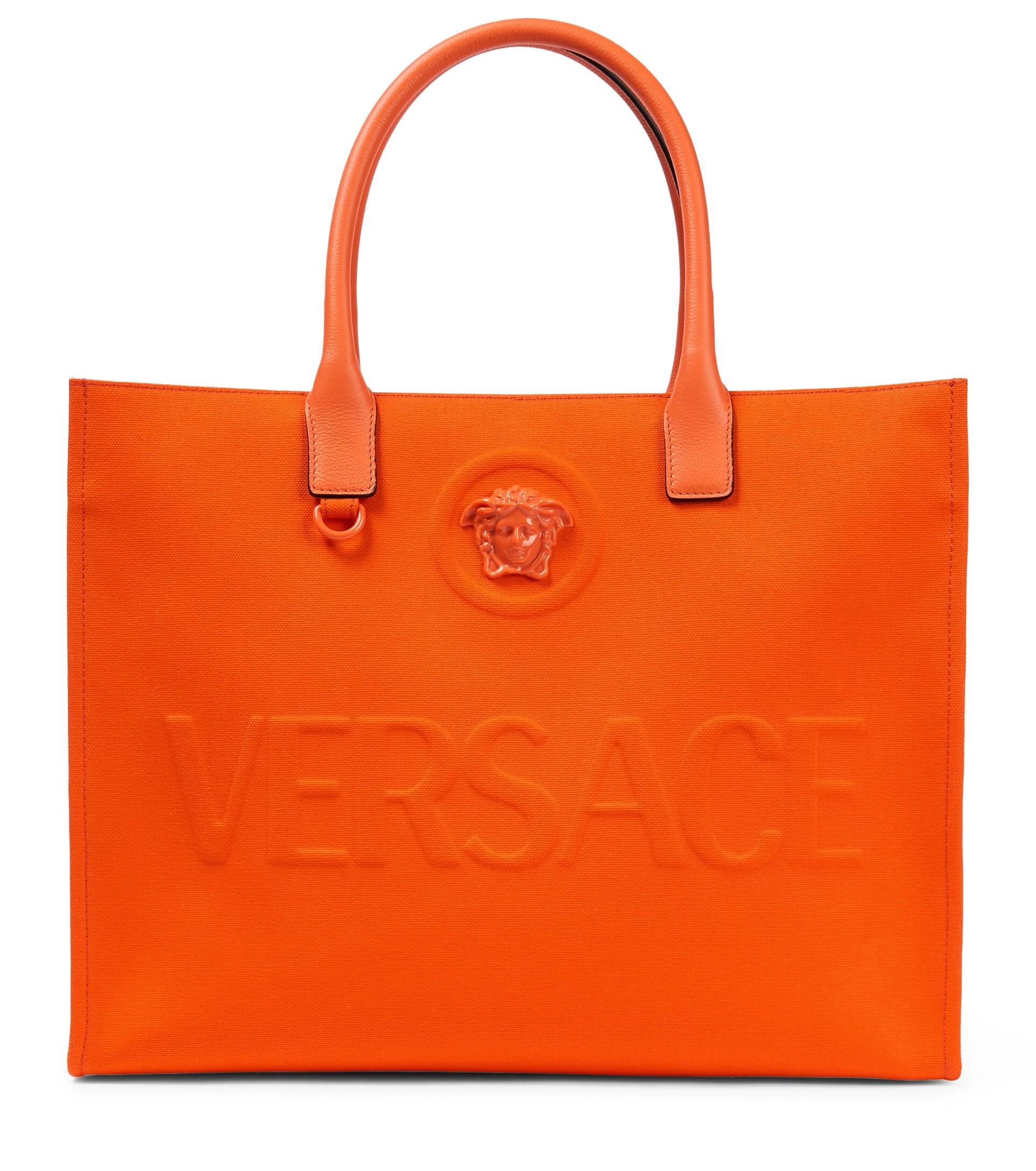 Versace La Medusa Canvas Tote Bag in Orange Lyst
