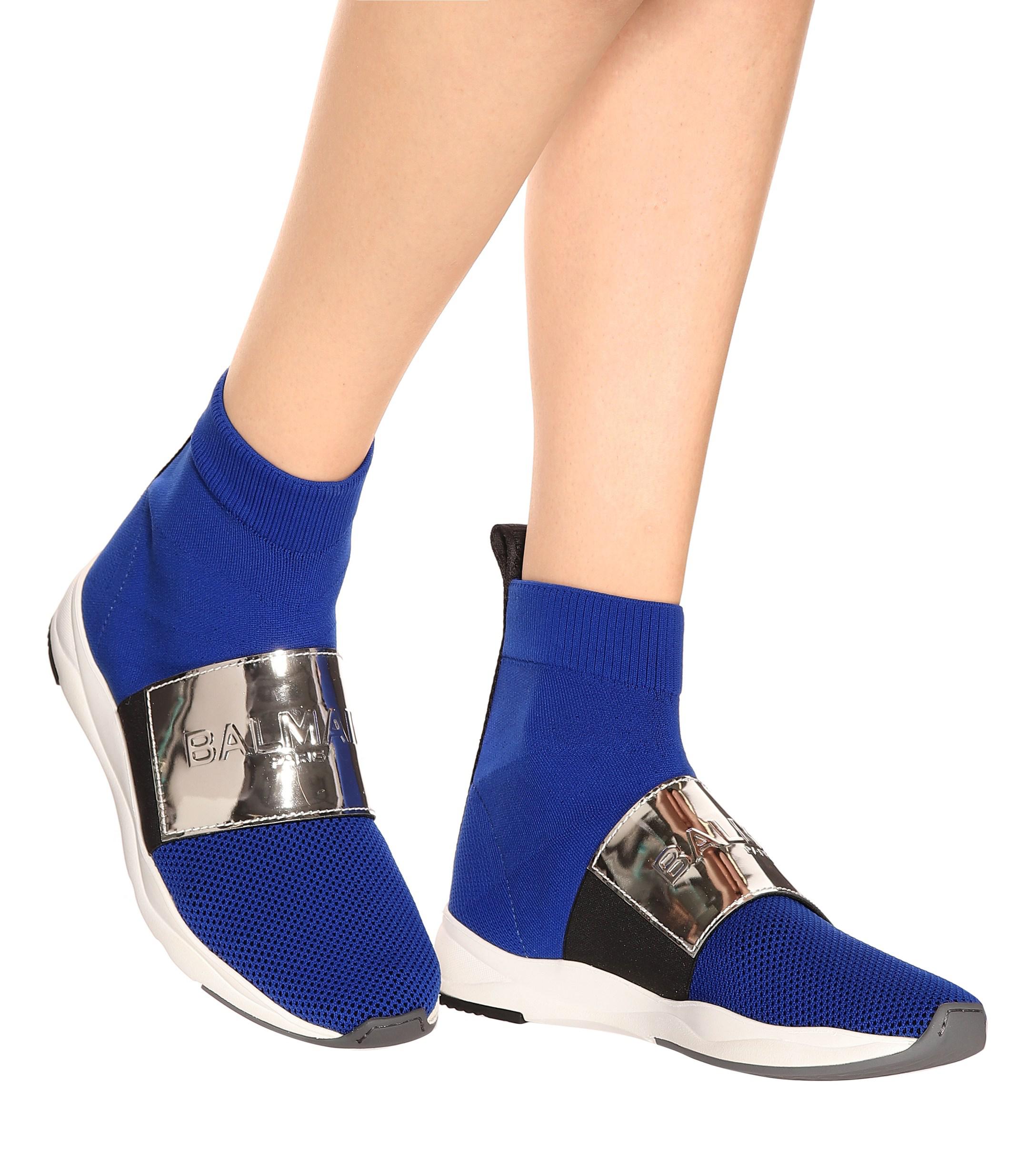 Balmain Cameron Mesh And Leather Sneakers in Blue - Lyst