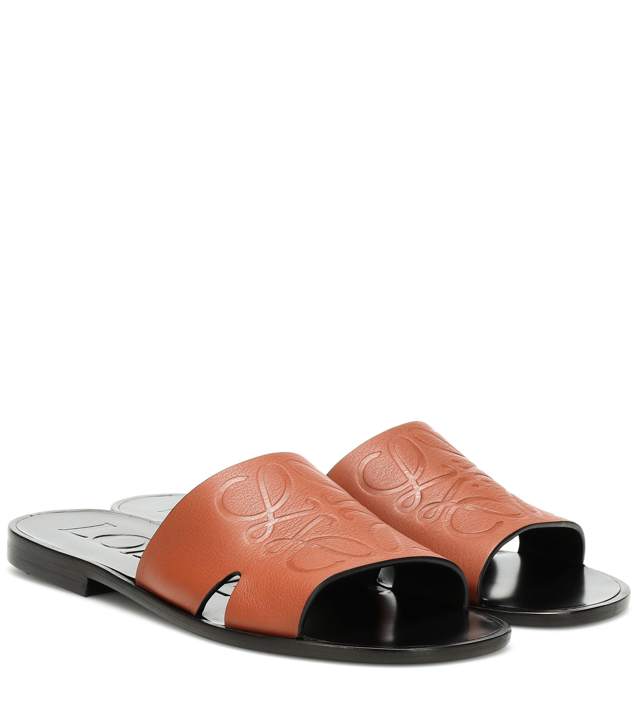 Loewe Anagram Leather Slides - Save 51 