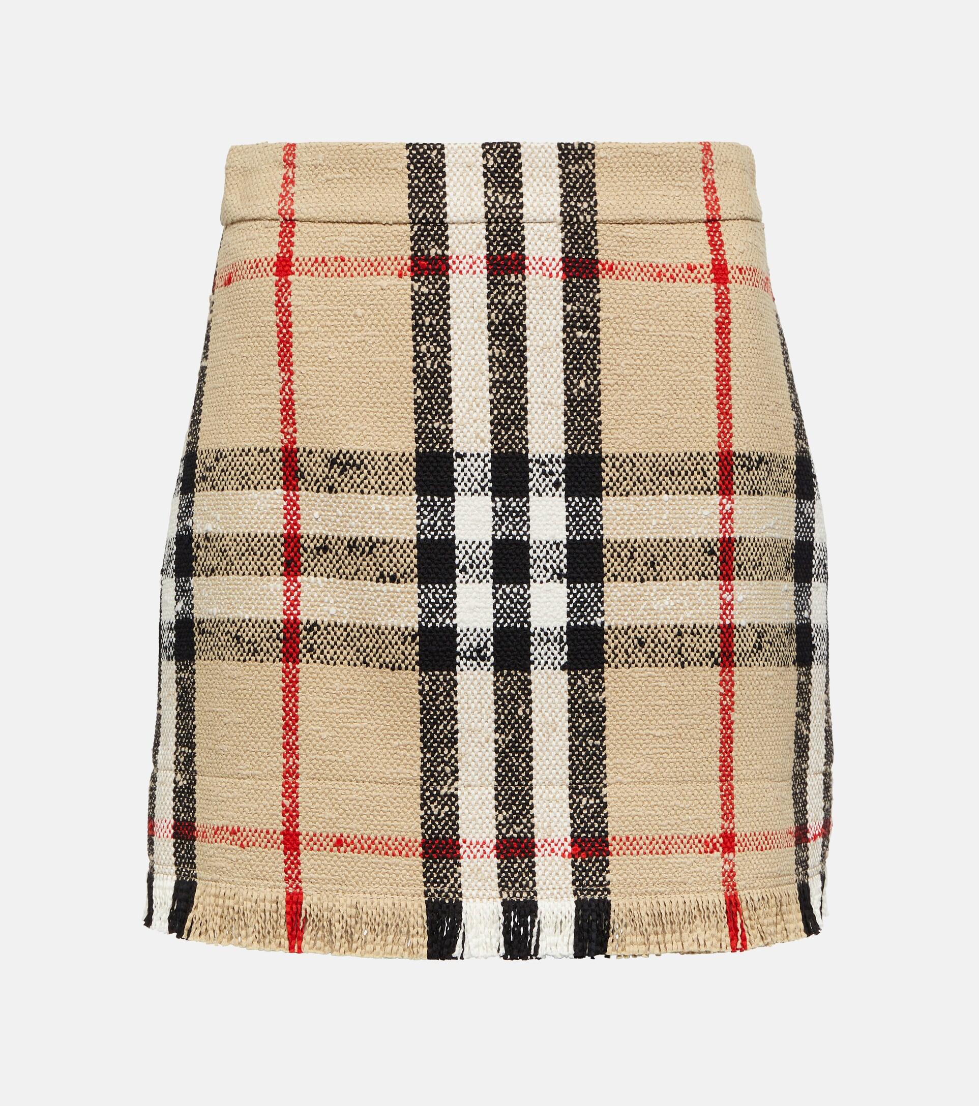 Burberry Checked Cotton And Wool-blend Miniskirt in Natural | Lyst