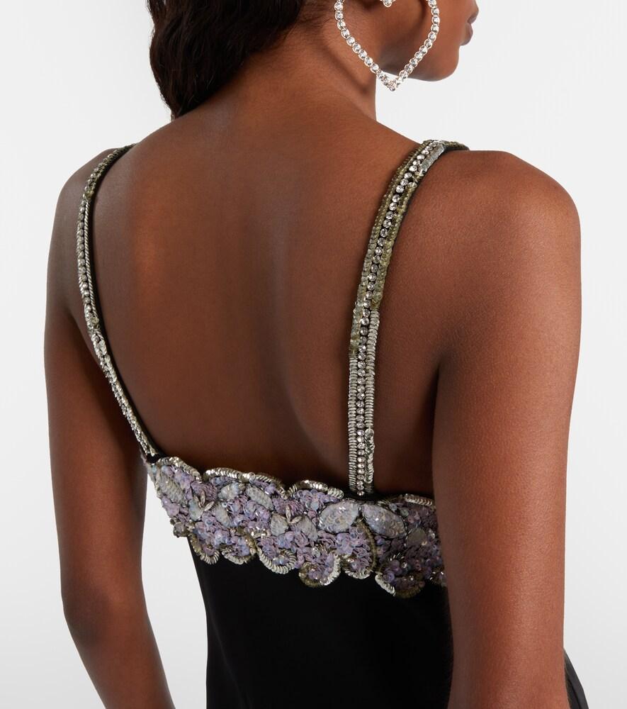 slim fit dress slacks Valentino Midnight Garden Sequin Embellished Gown  MSA Haute Couture