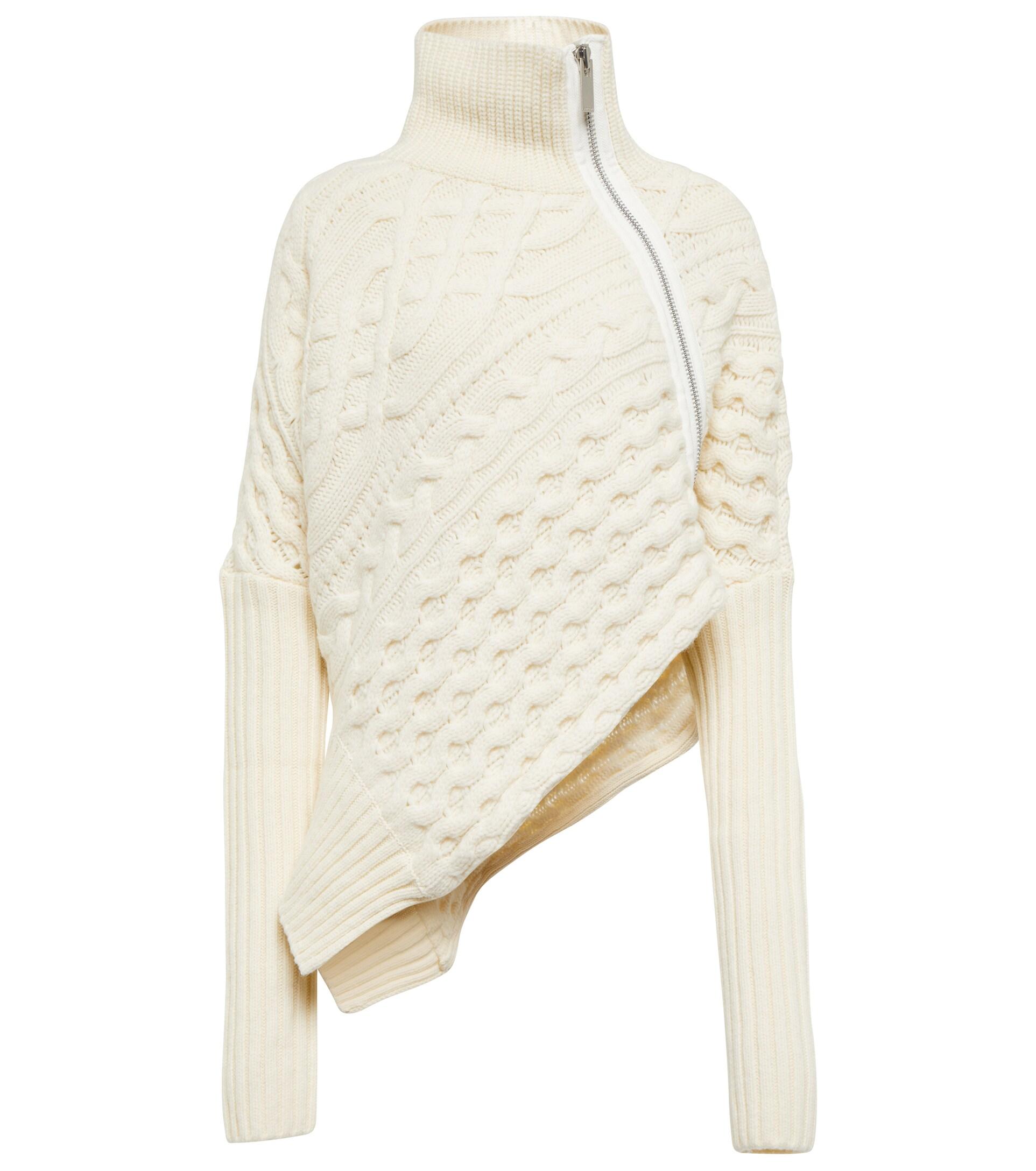 Sacai Zipped Cable-knit Turtleneck Sweater in Natural | Lyst